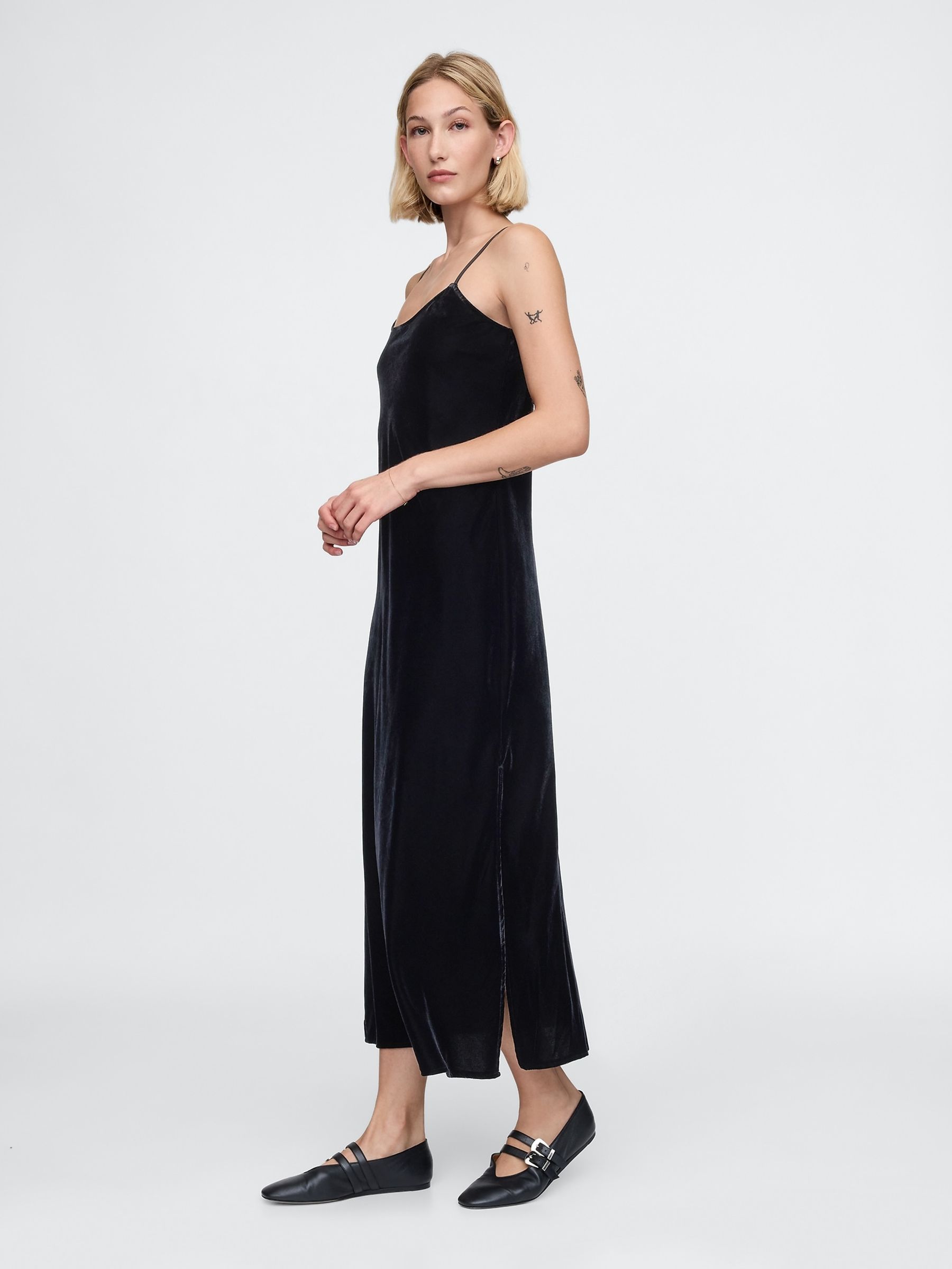 Black Velvet Midi Slip Dress - Image 4 of 5
