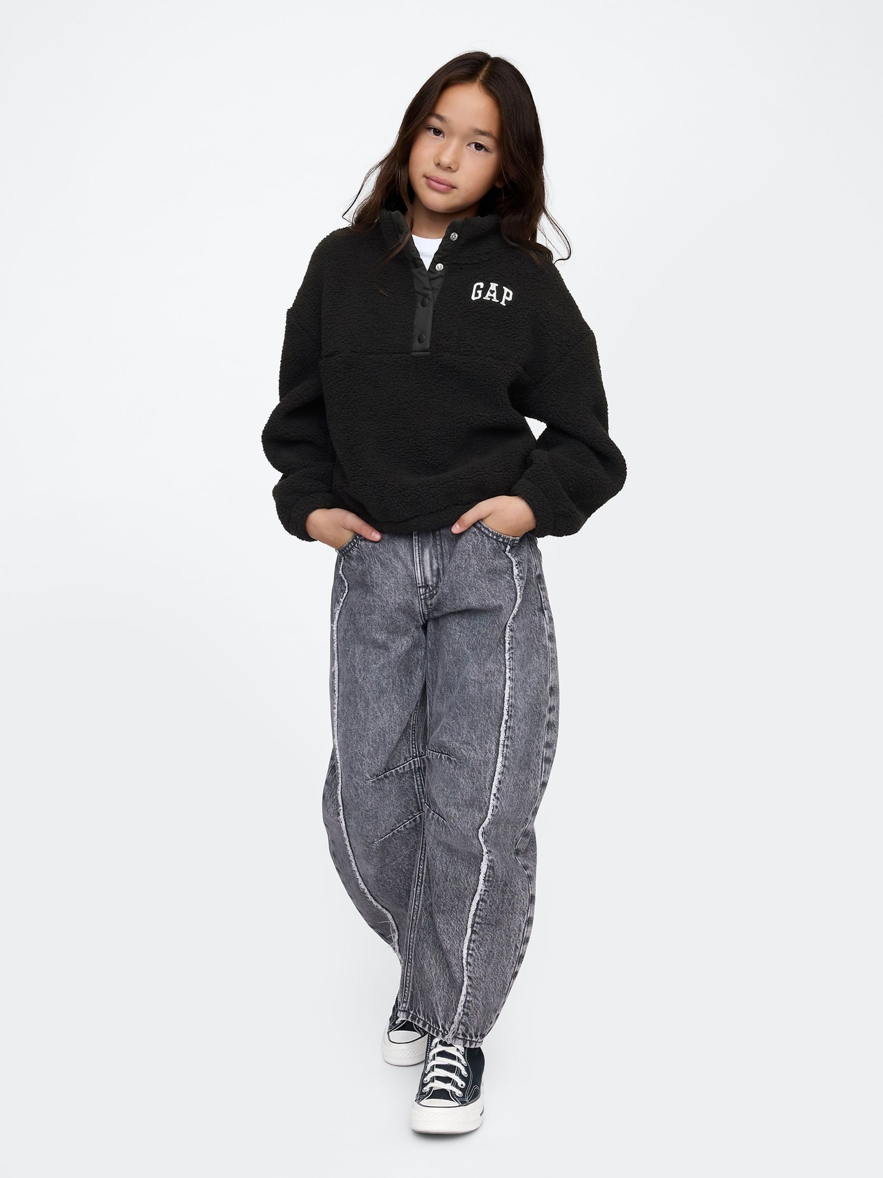 Black Quarter-Snap Sherpa Fleece (4-13yrs) - Image 3 of 4
