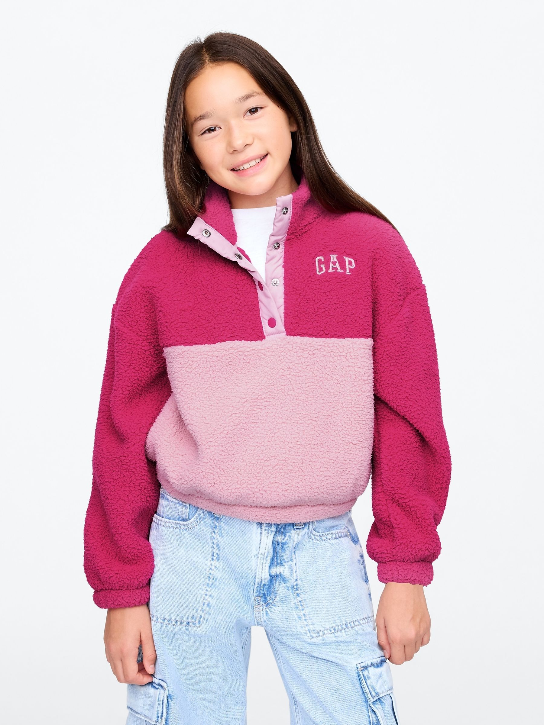 GAP Mädchen Sherpa Sweatshirt Mit Viertelreißverschluss – Kuschelig Warm & Super Gemütlich