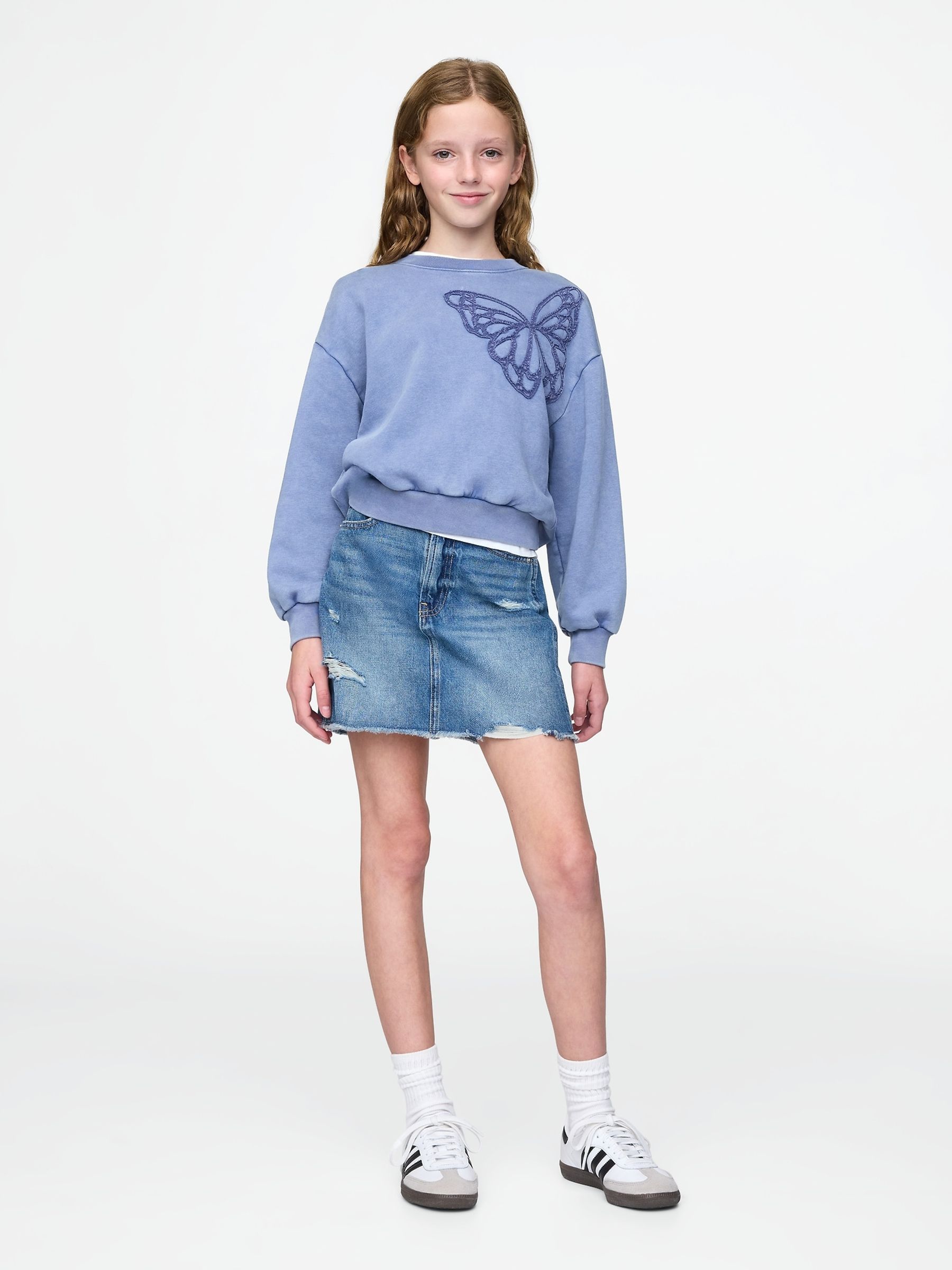 Blue Butterfly Vintage Soft Dolman Sweatshirt (4-13yrs) - Image 3 of 5