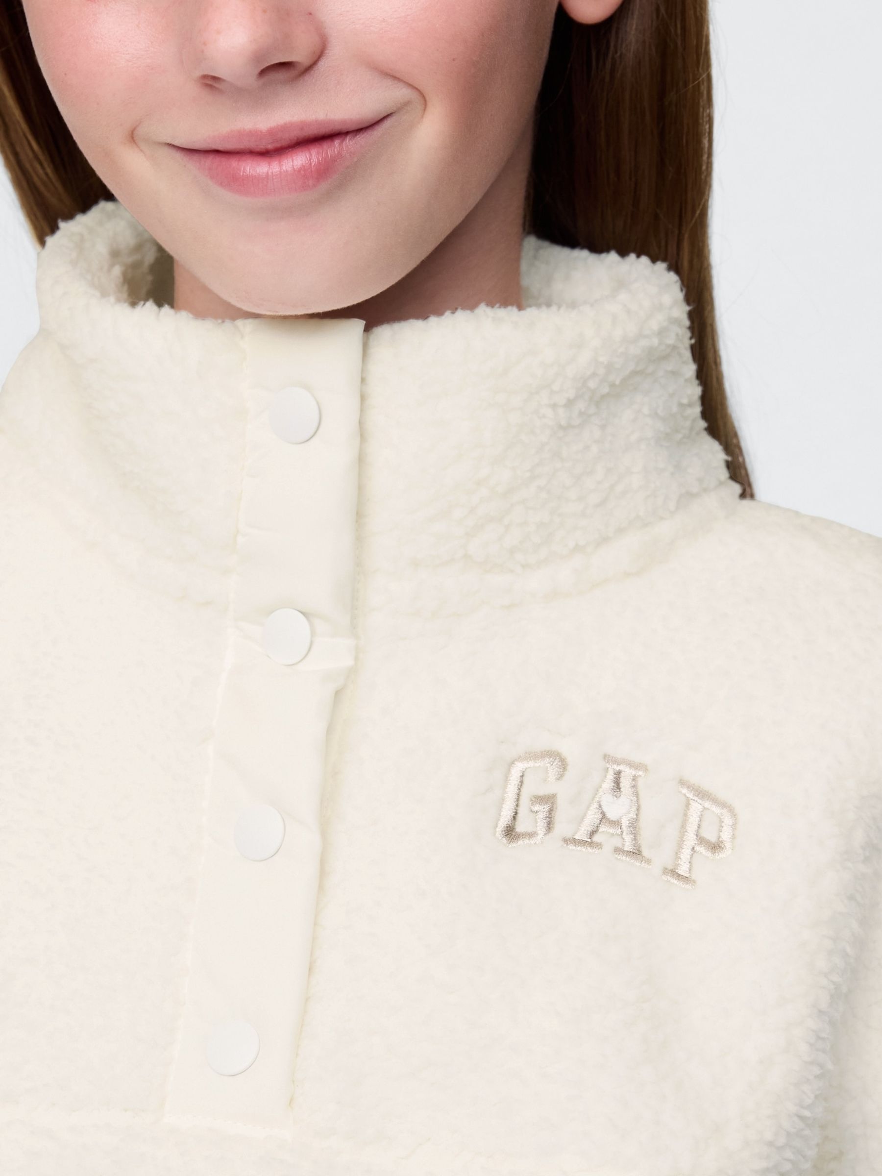 White Quarter-Snap Sherpa Fleece (4-13yrs) - Image 4 of 5