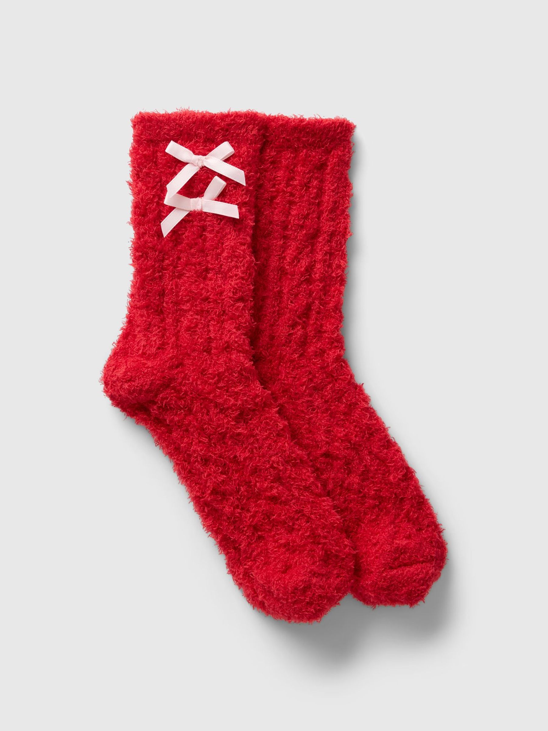 Red Kids Bow Cosy Fluffy Socks - Image 1 of 1