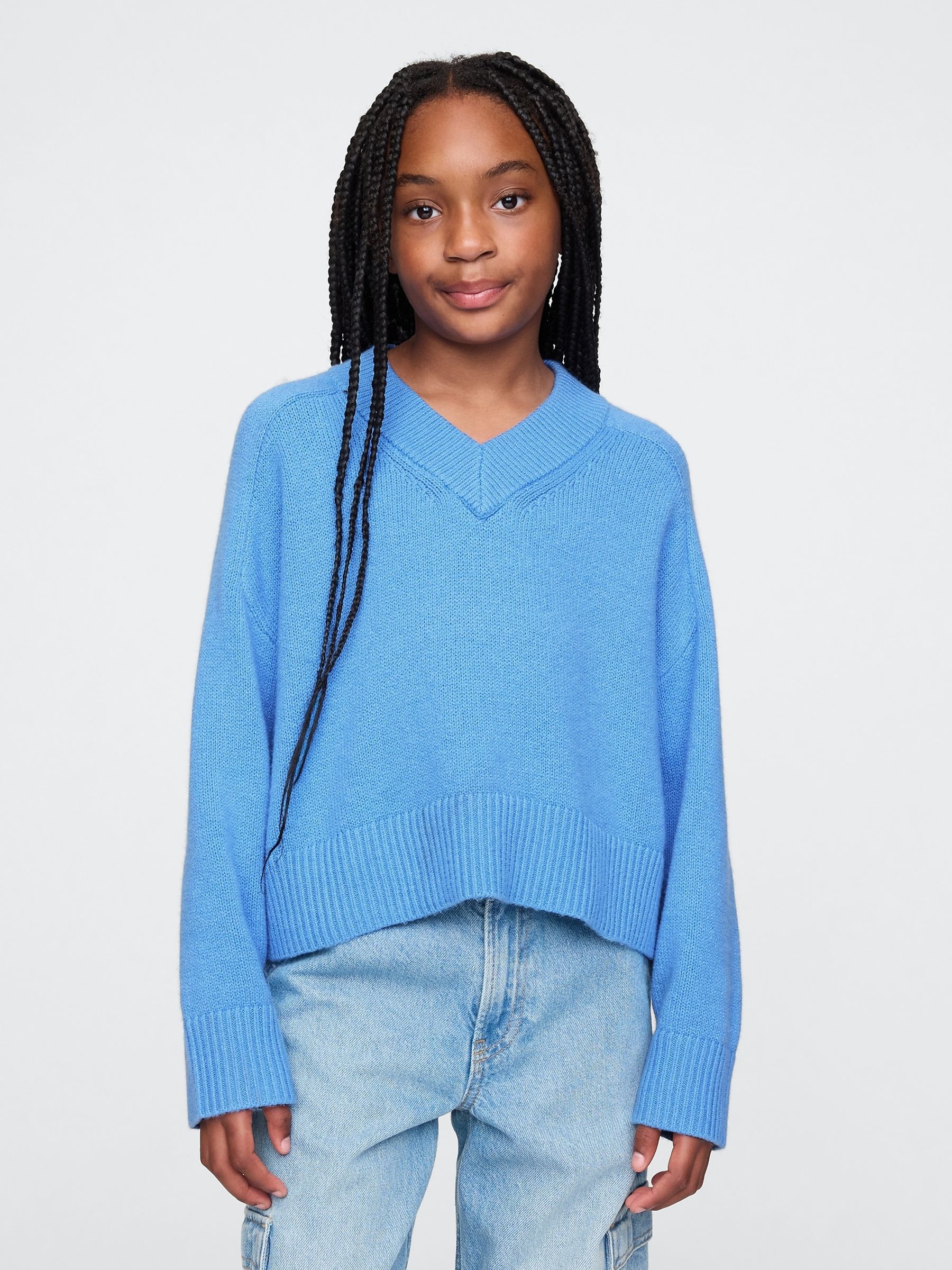 Blue CashSoft Oversized V-Neck Jumper - Image 1 of 6