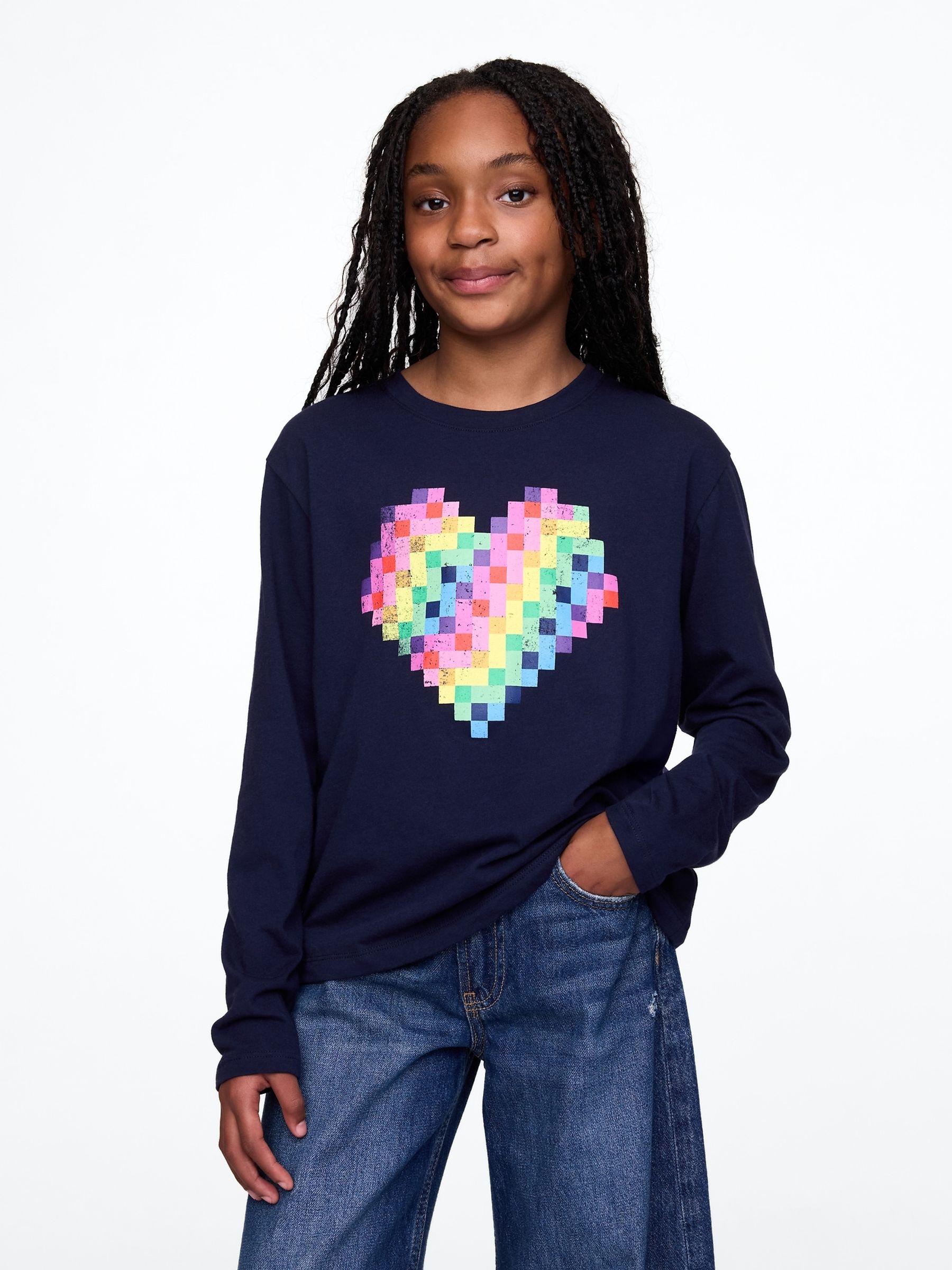 Navy Blue Heart Graphic T-Shirt (4-13yrs) - Image 1 of 4