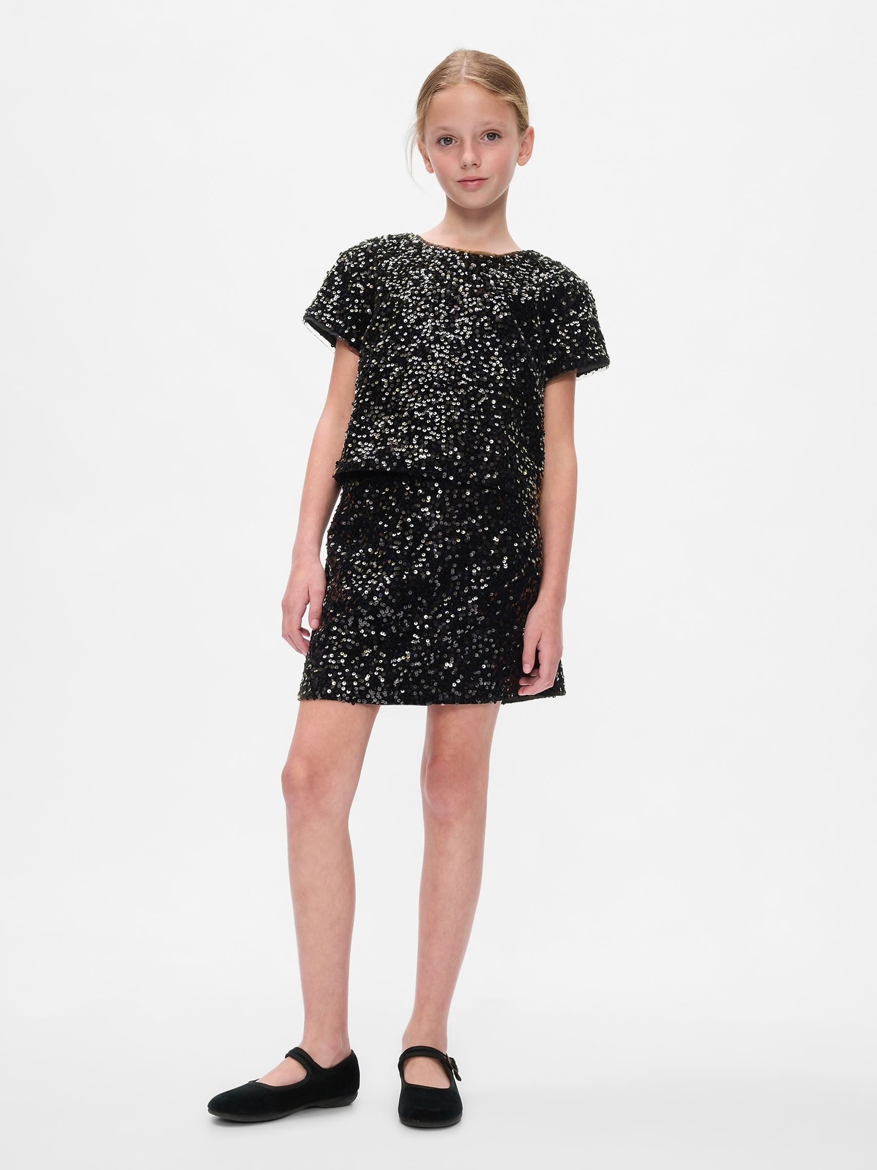 Black Sequin Velvet Mini Skirt (5-13yrs) - Image 1 of 4