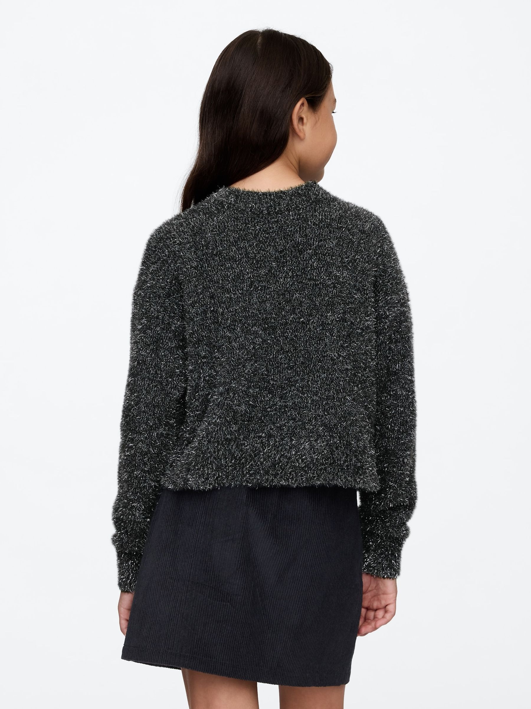 Black Fuzzy Metallic Crew Neck Jumper - Image 2 of 5