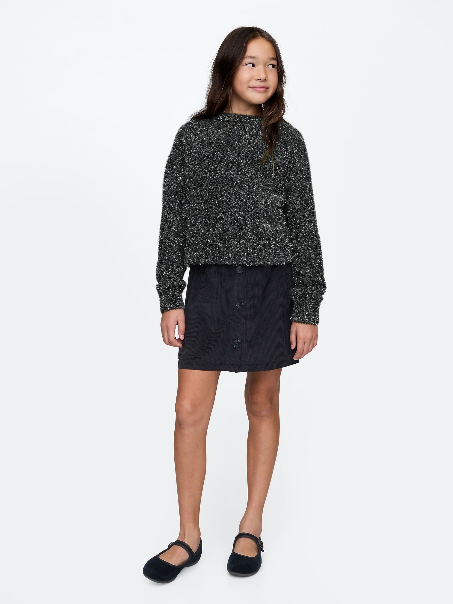 Black Fuzzy Metallic Crew Neck Jumper - Image 3 of 5