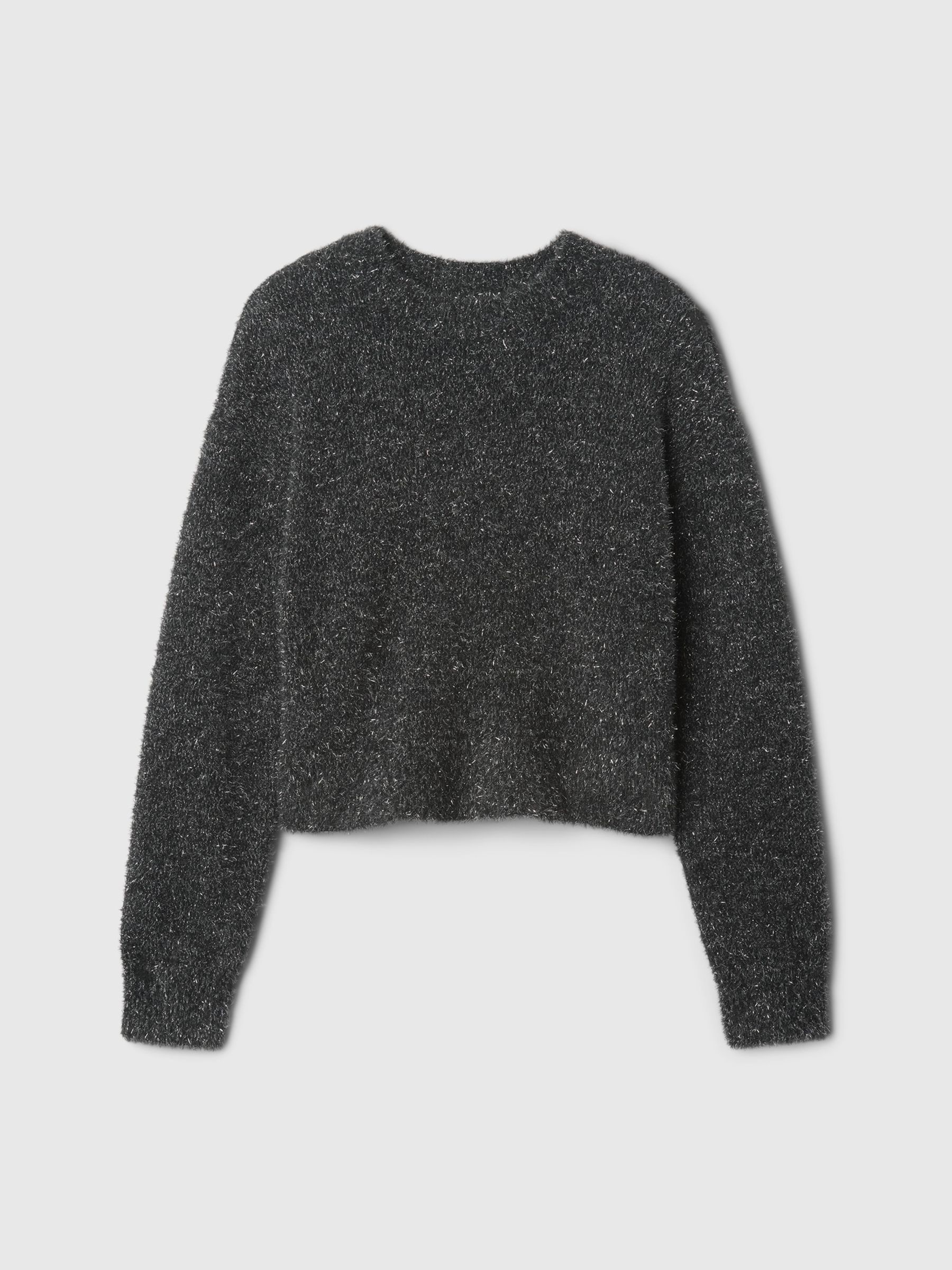 Black Fuzzy Metallic Crew Neck Jumper - Image 4 of 5