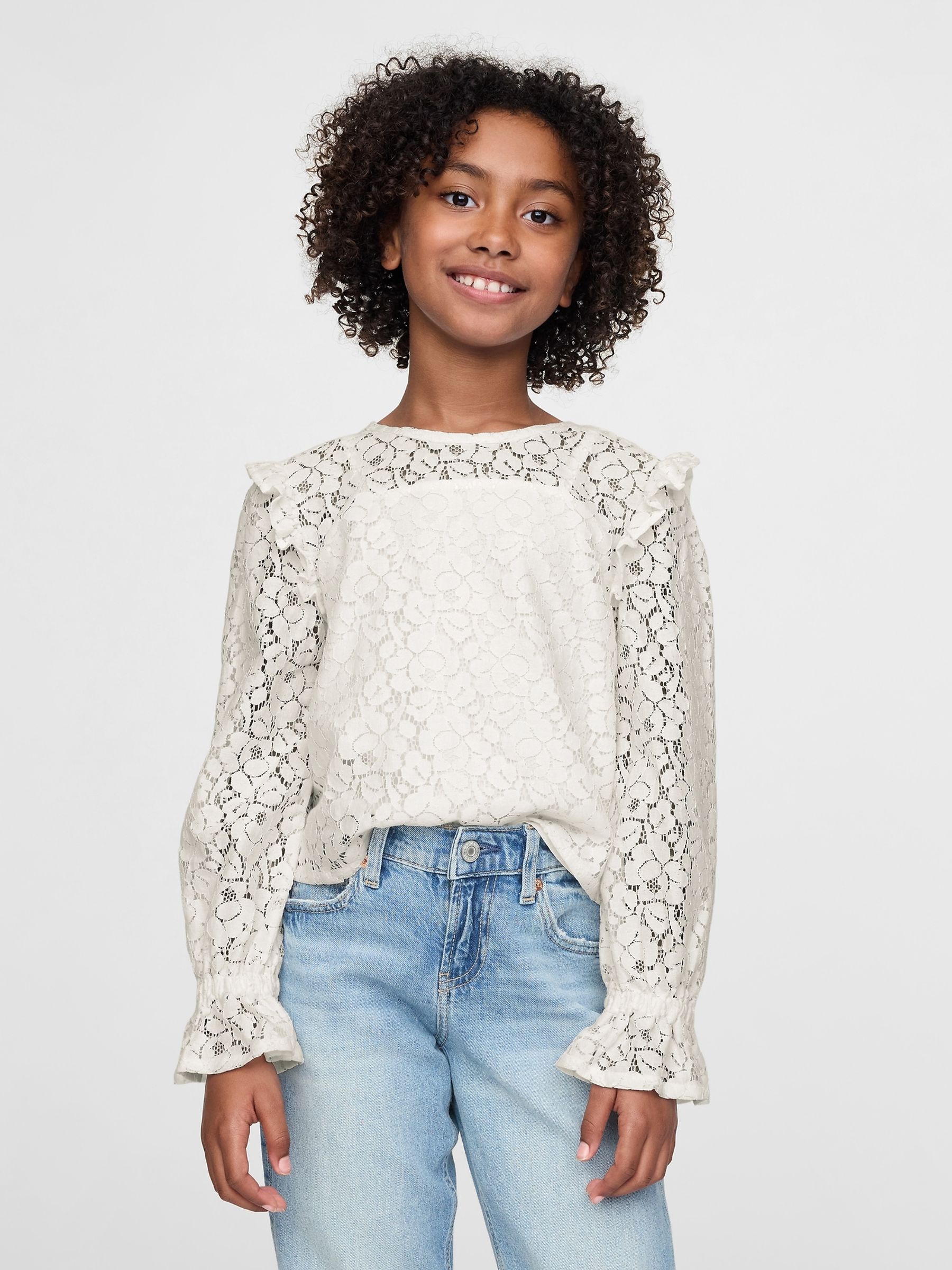 Cream Ruffle Lace Top - Image 1 of 5
