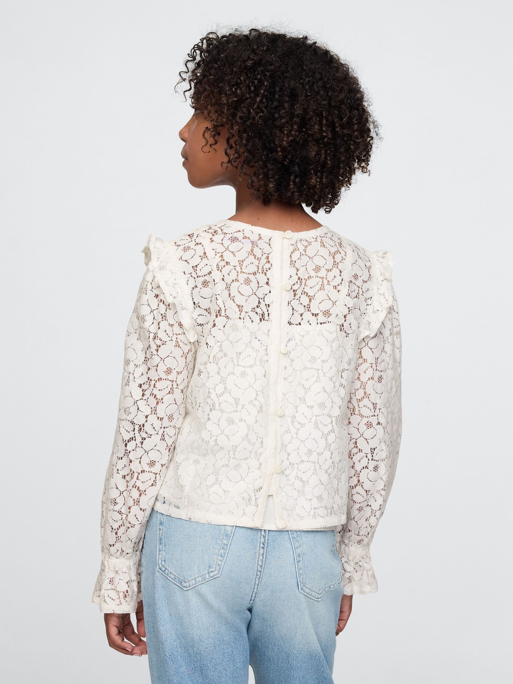 Cream Ruffle Lace Top - Image 2 of 5