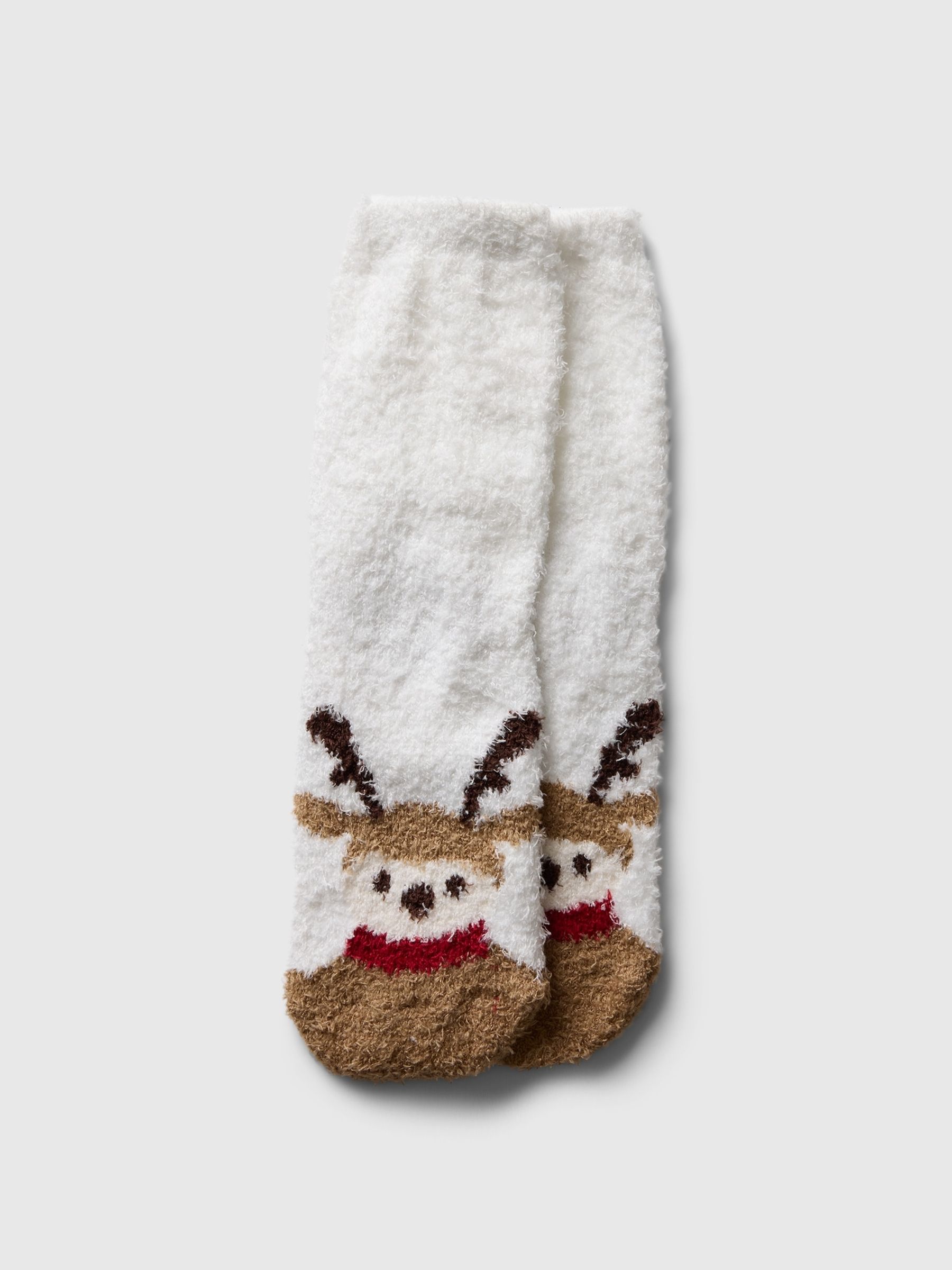 White Reindeer Kids Cosy Fluffy Socks - Image 1 of 1