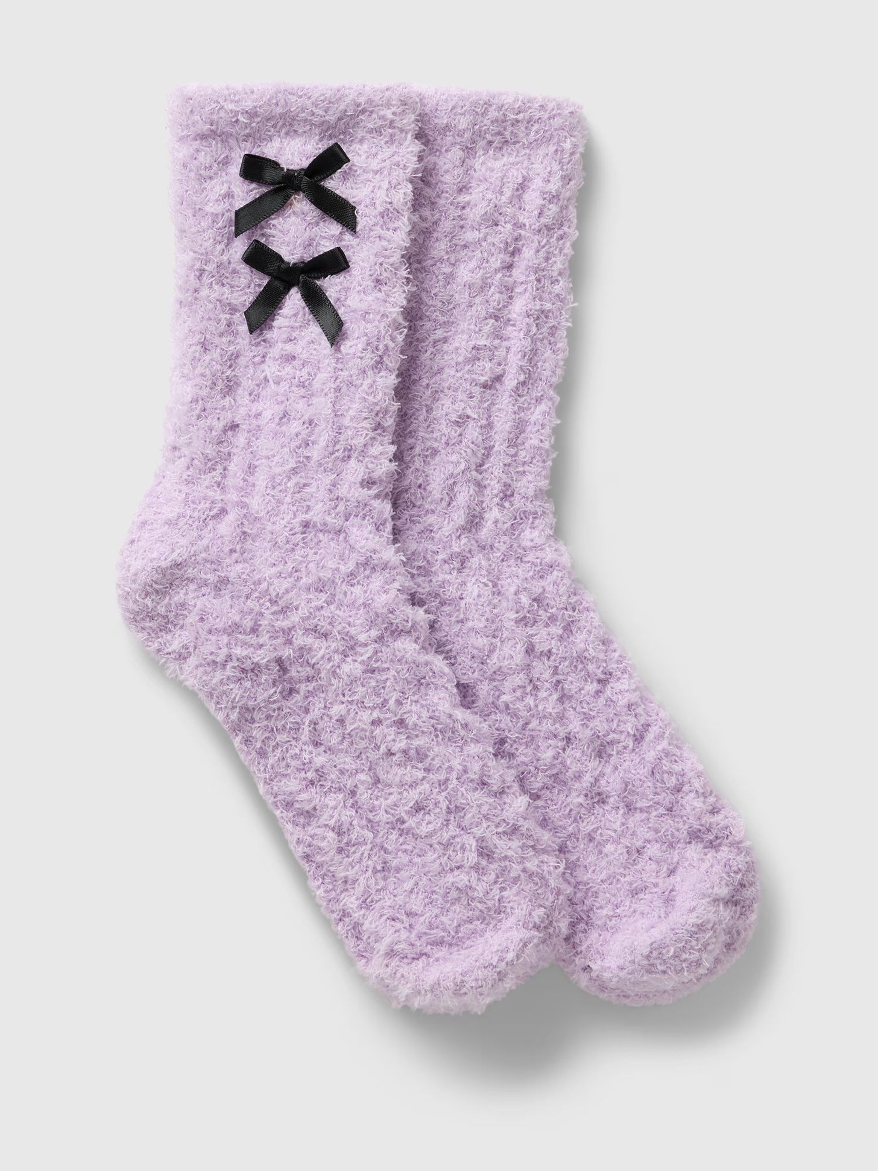 Purple Kids Bow Cosy Fluffy Socks - Image 1 of 1