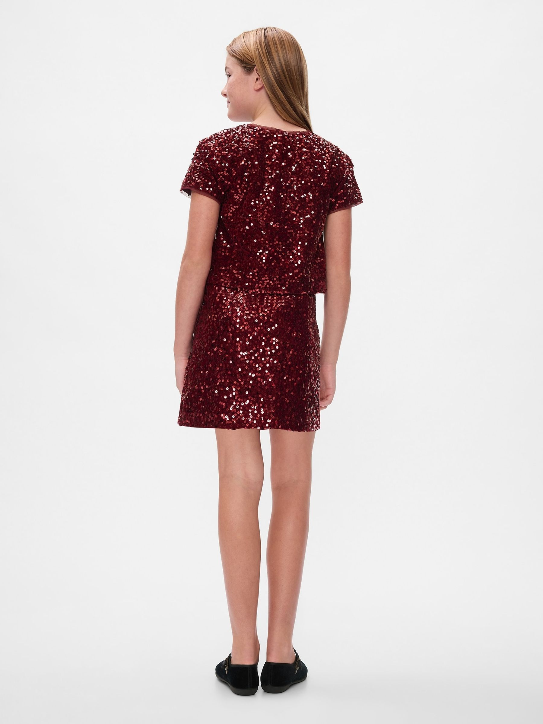 Red Sequin Velvet Mini Skirt (5-13yrs) - Image 2 of 4