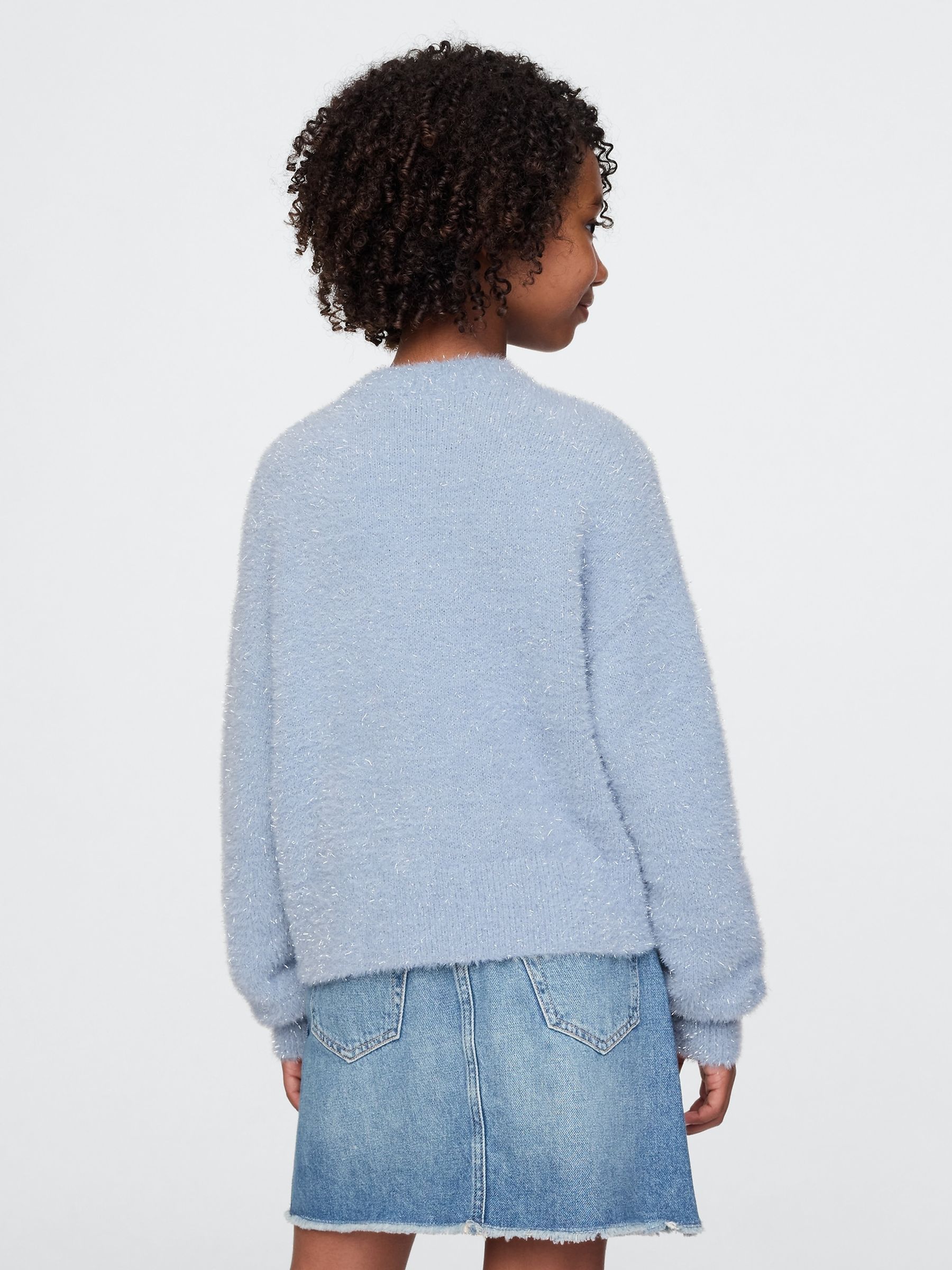 Blue Fuzzy Metallic Crew Neck Jumper - Image 2 of 5