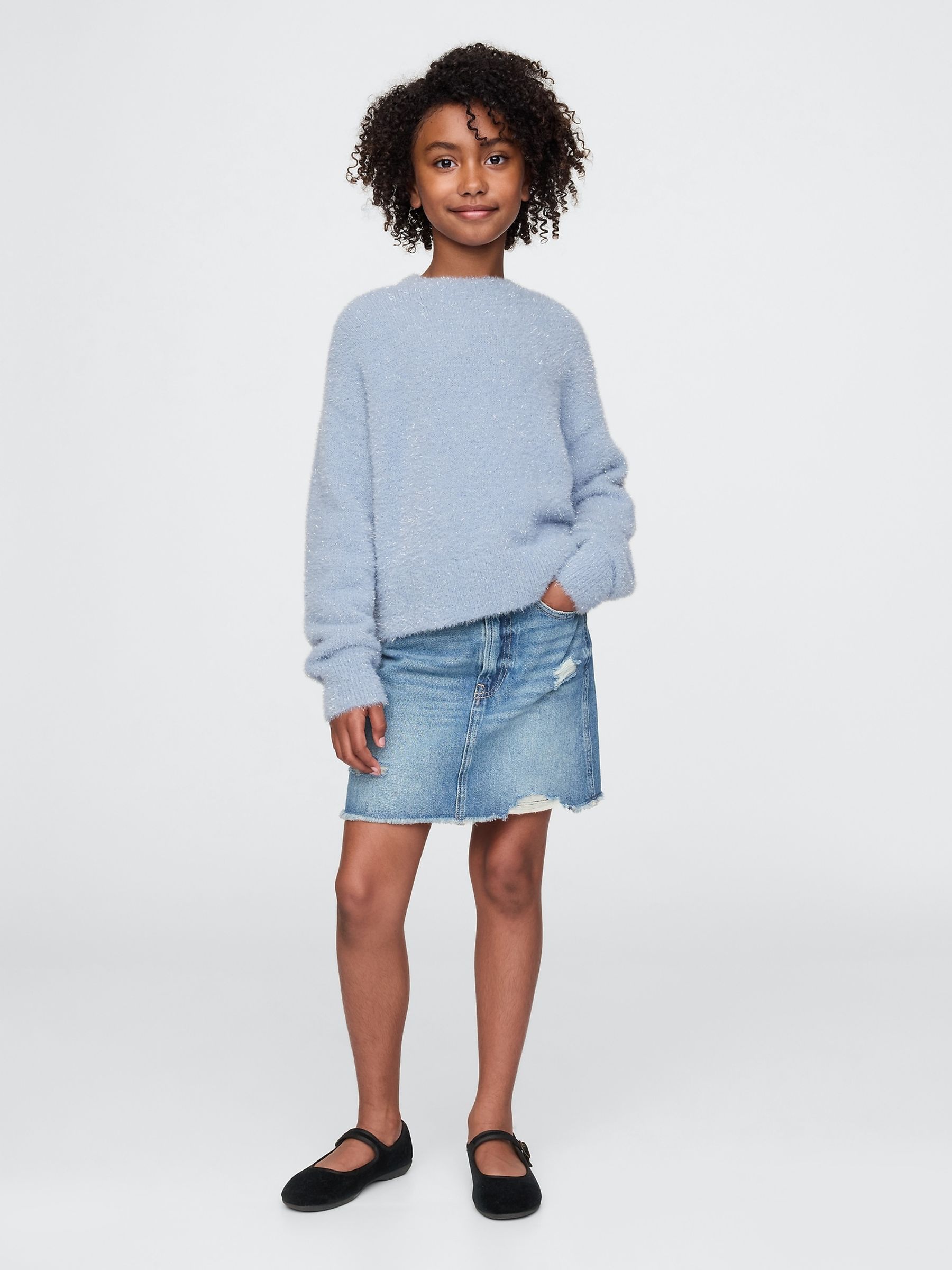 Blue Fuzzy Metallic Crew Neck Jumper - Image 3 of 5