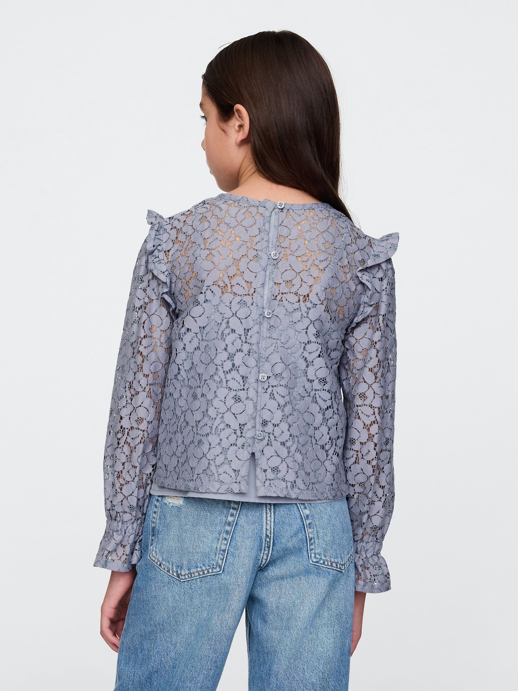 Blue Ruffle Lace Top - Image 2 of 5