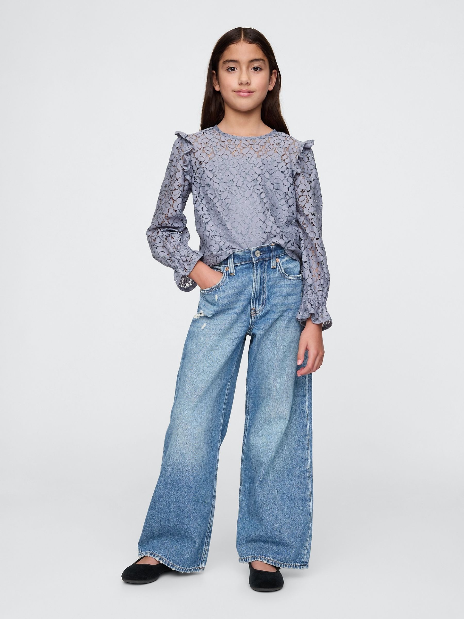 Blue Ruffle Lace Top - Image 3 of 5