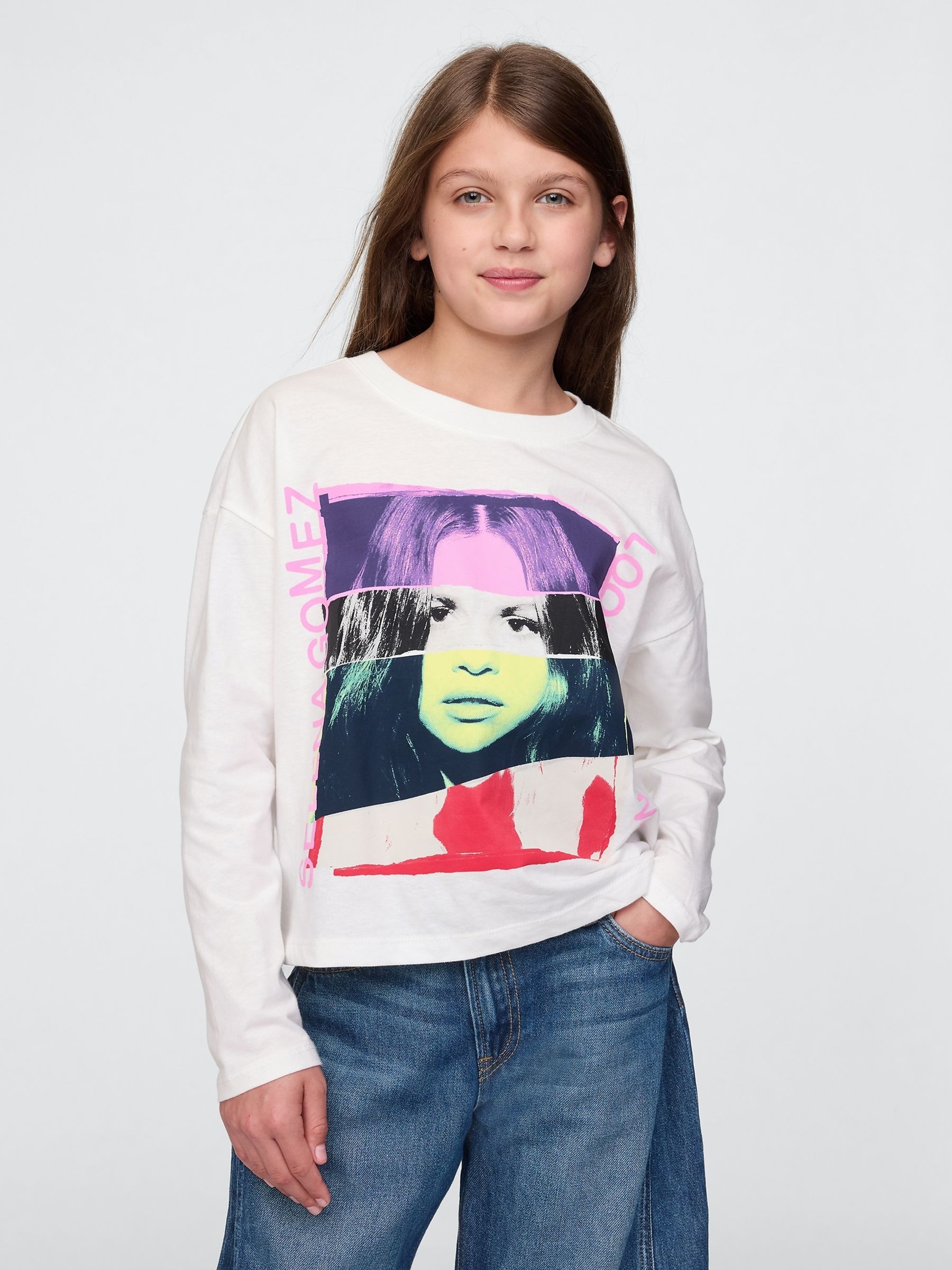 White Selena Gomez Oversized Boxy T-Shirt (4-13yrs) - Image 1 of 5