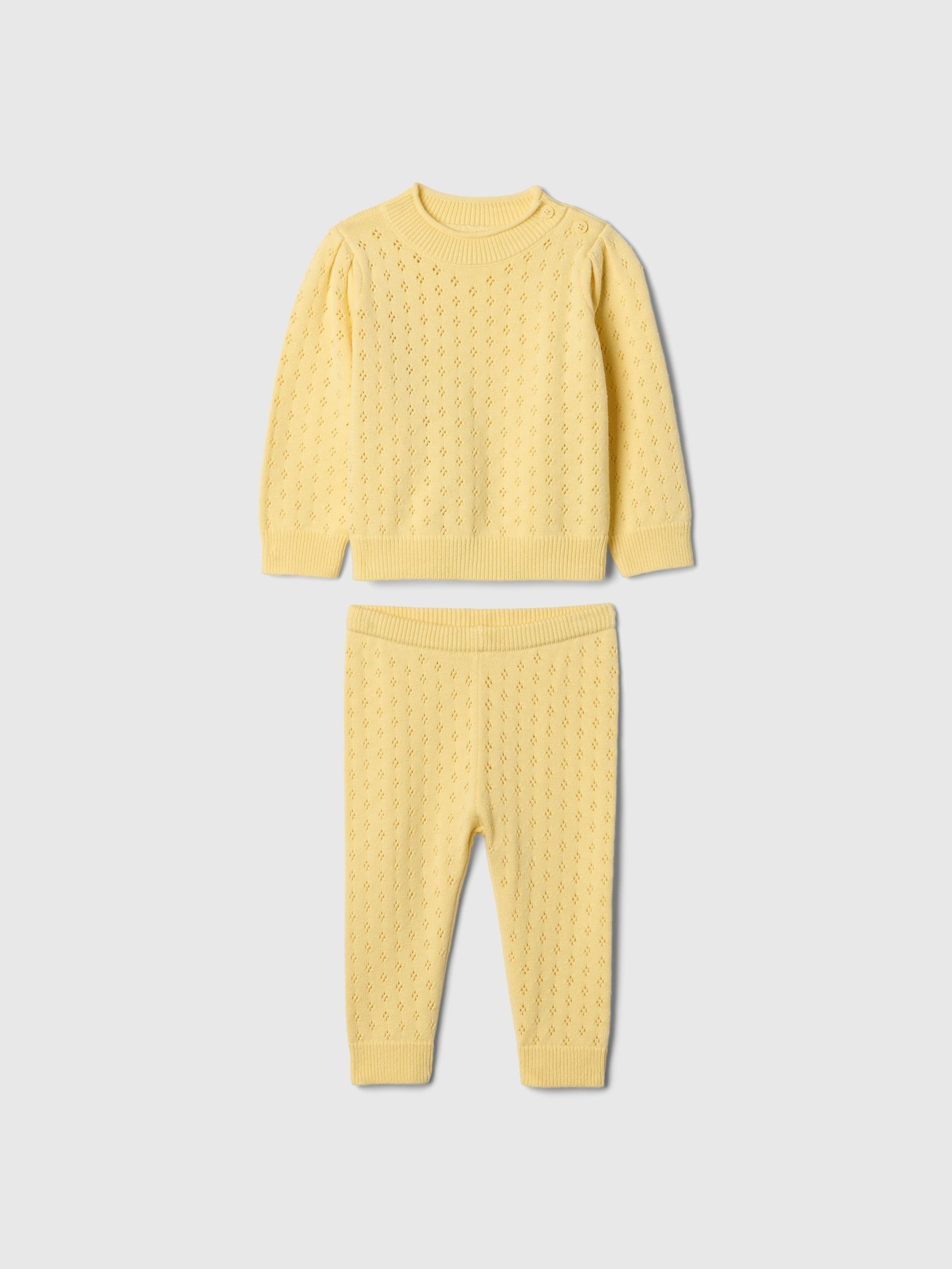 Yellow Pointelle Puff Sleeve Jumper & Leggings Set (Newborn-24mths) - Image 1 of 2