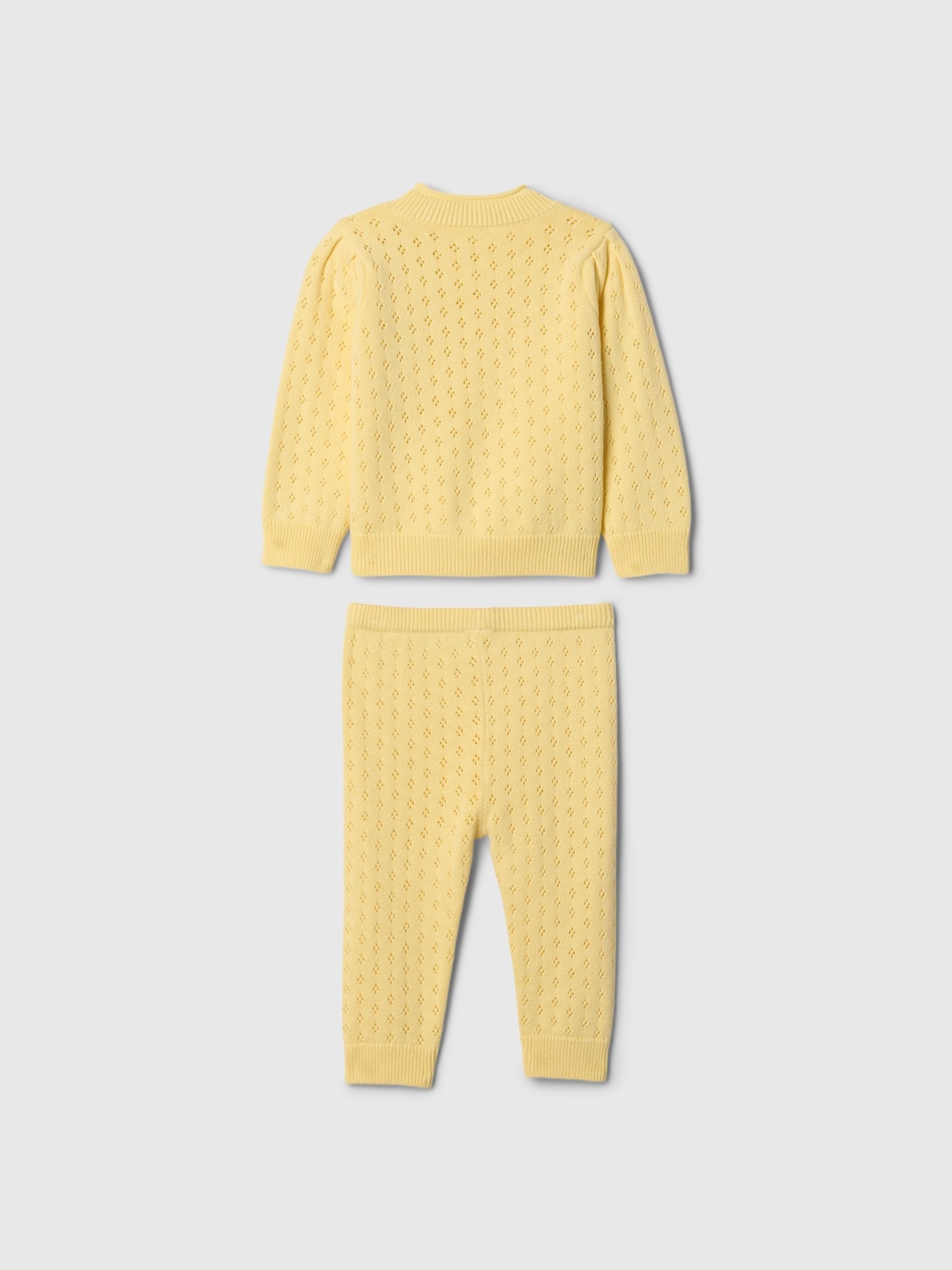 Yellow Pointelle Puff Sleeve Jumper & Leggings Set (Newborn-24mths) - Image 2 of 2