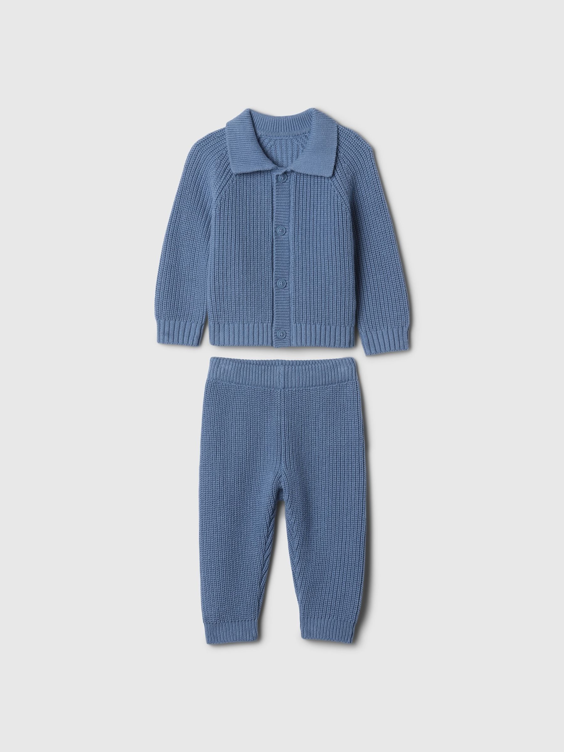 Blue 100% Cotton Knitted Polo Top and Joggers Set (Newborn-24mths) - Image 1 of 2