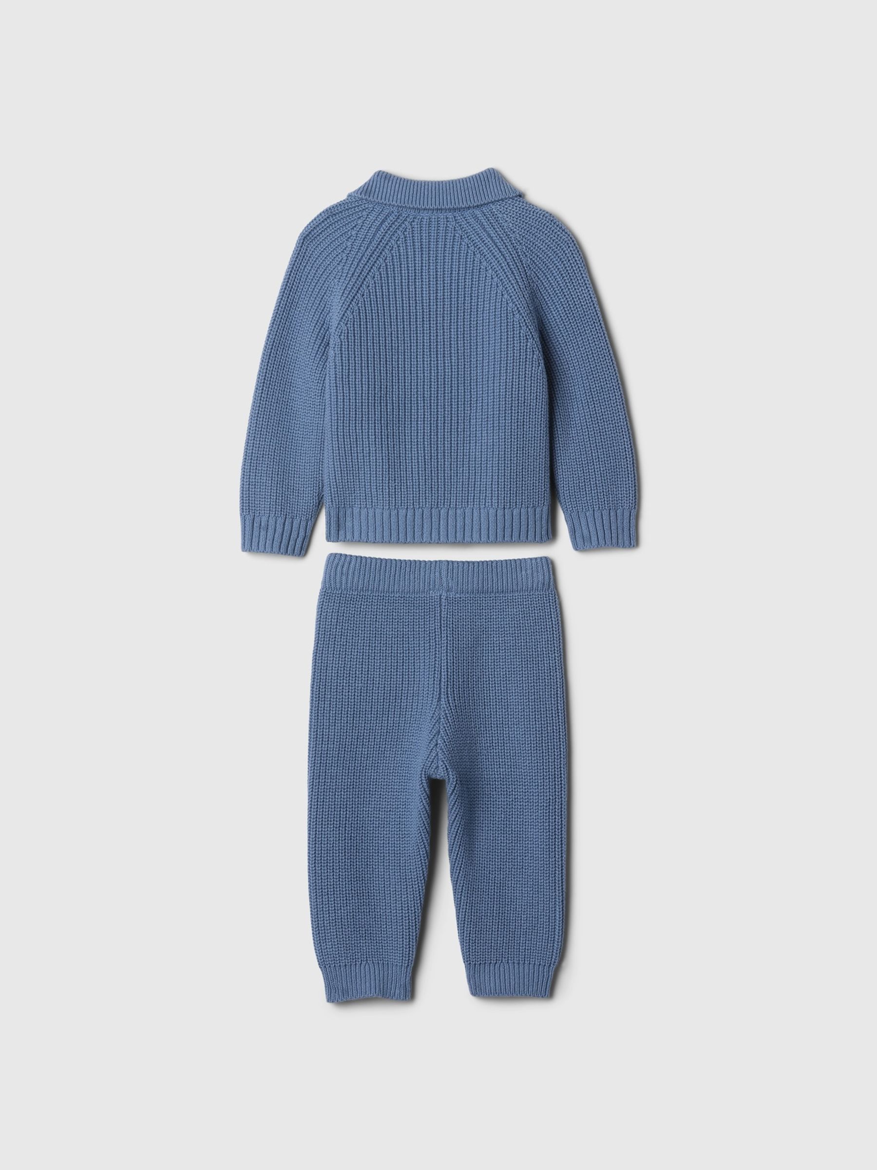 Blue 100% Cotton Knitted Polo Top and Joggers Set (Newborn-24mths) - Image 2 of 2