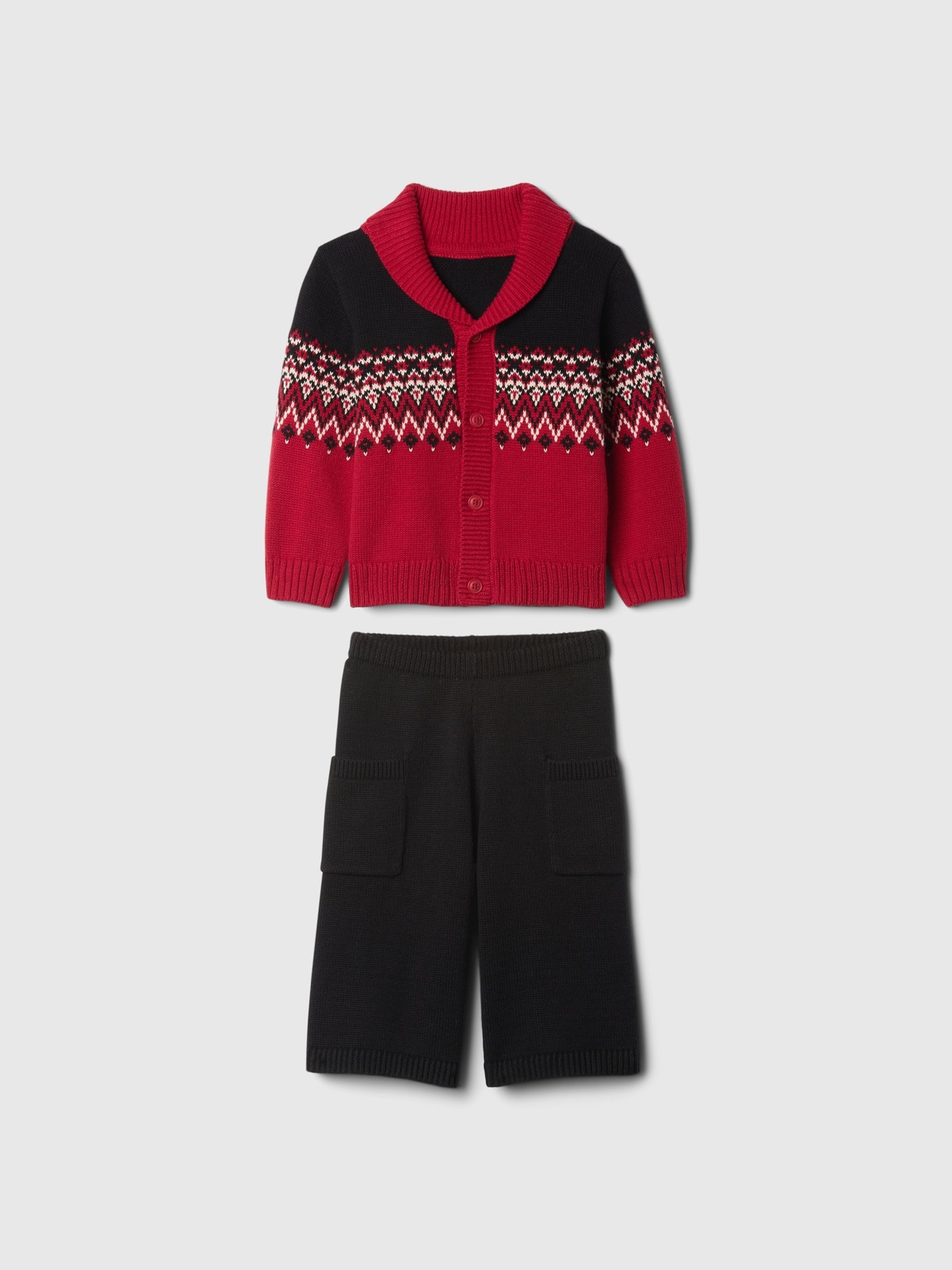 Red Fair Isle Cardigan and Cargo Joggers Set (Newborn-24mths) - Image 1 of 3