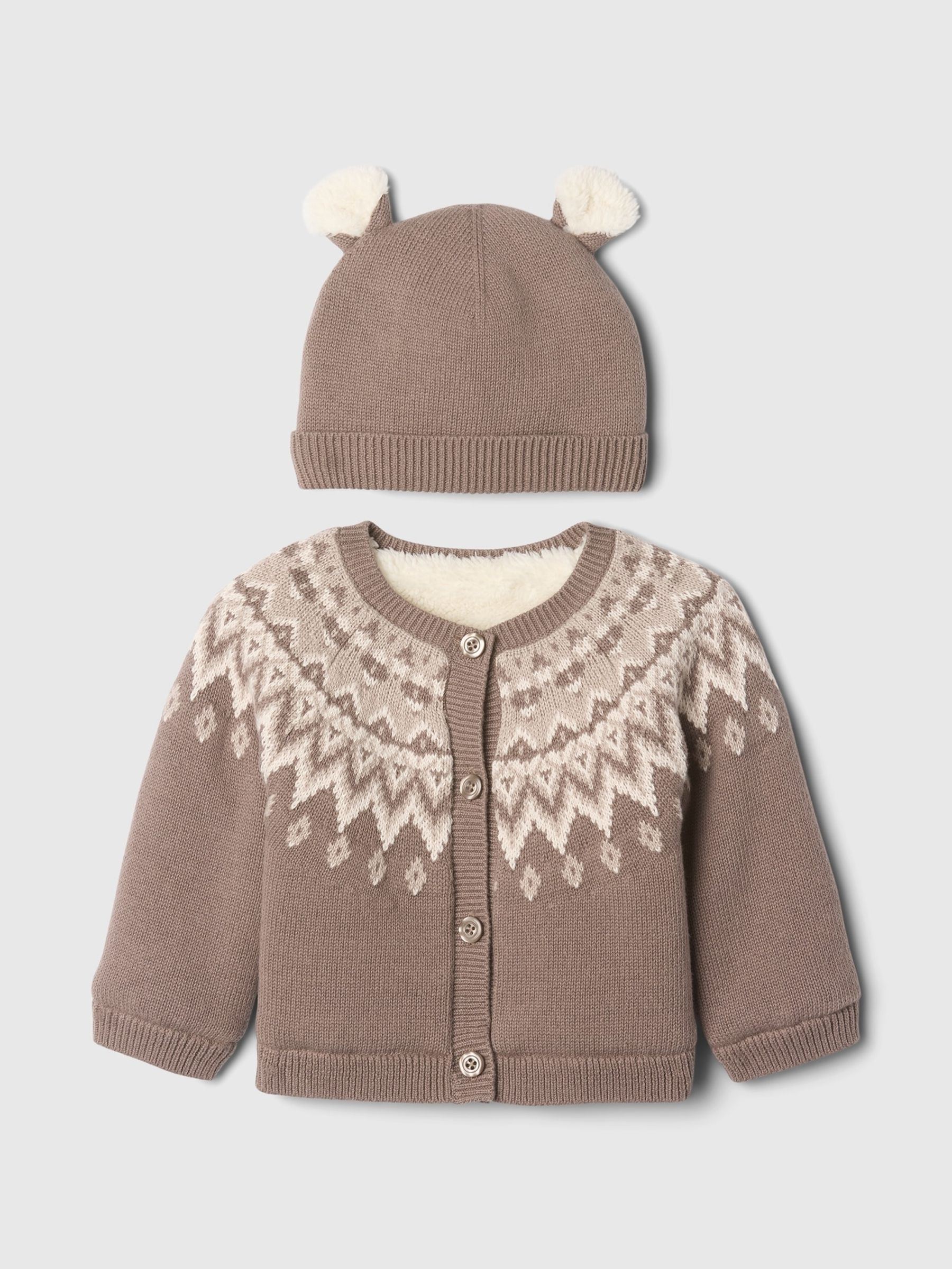 Brown Fair Isle Cardigan & Hat Set (Newborn-24mths) - Image 1 of 3