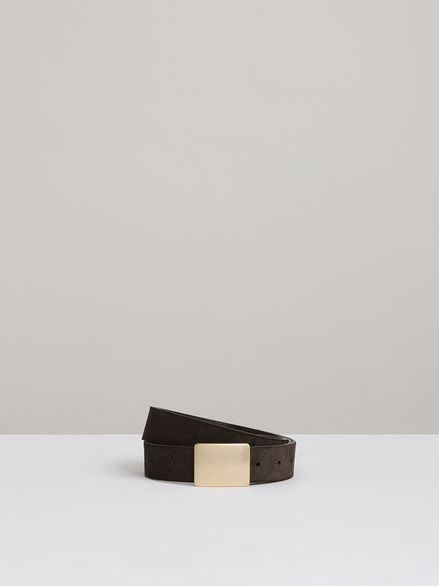 Suede Square-Buckle Belt in Chocolate - Image 1 of 4