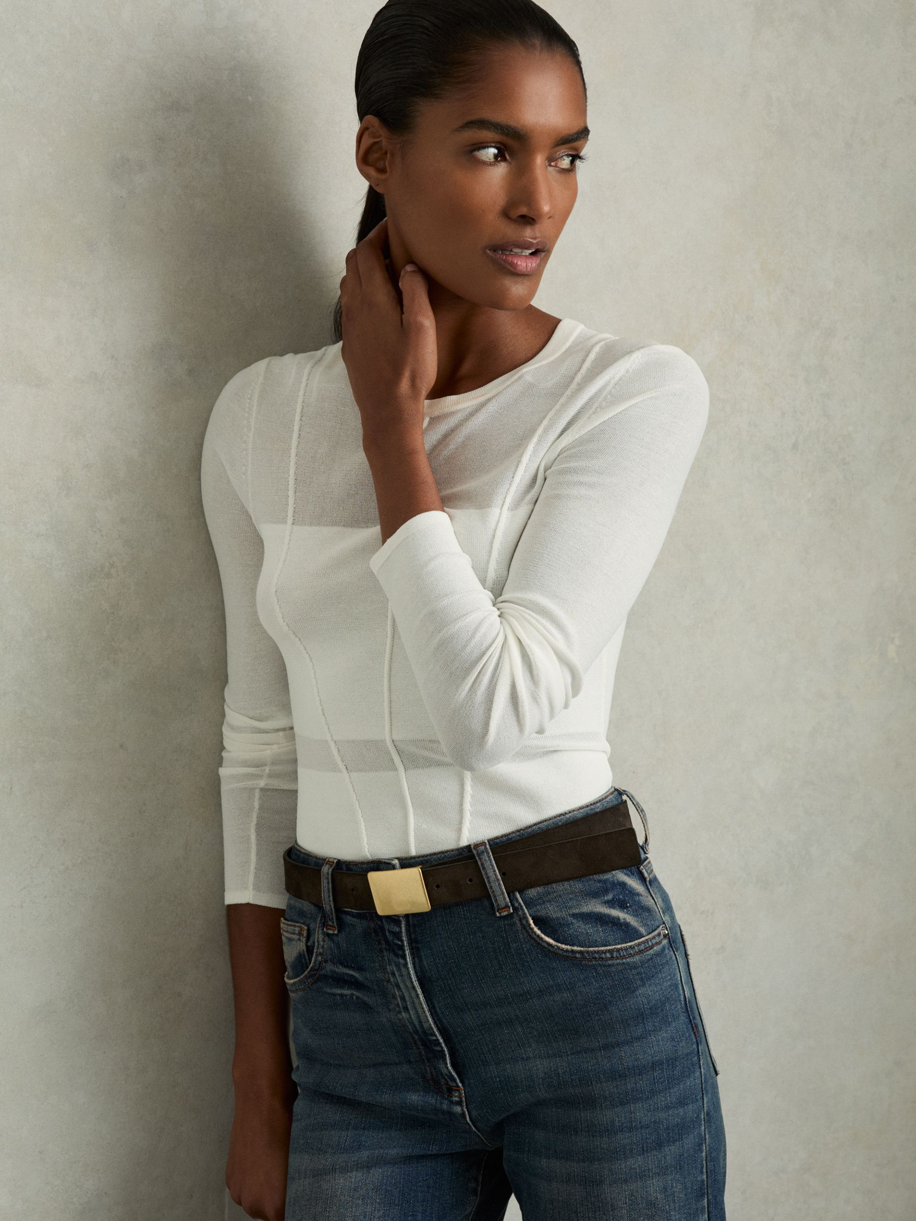 Suede Square-Buckle Belt in Chocolate - Image 2 of 4
