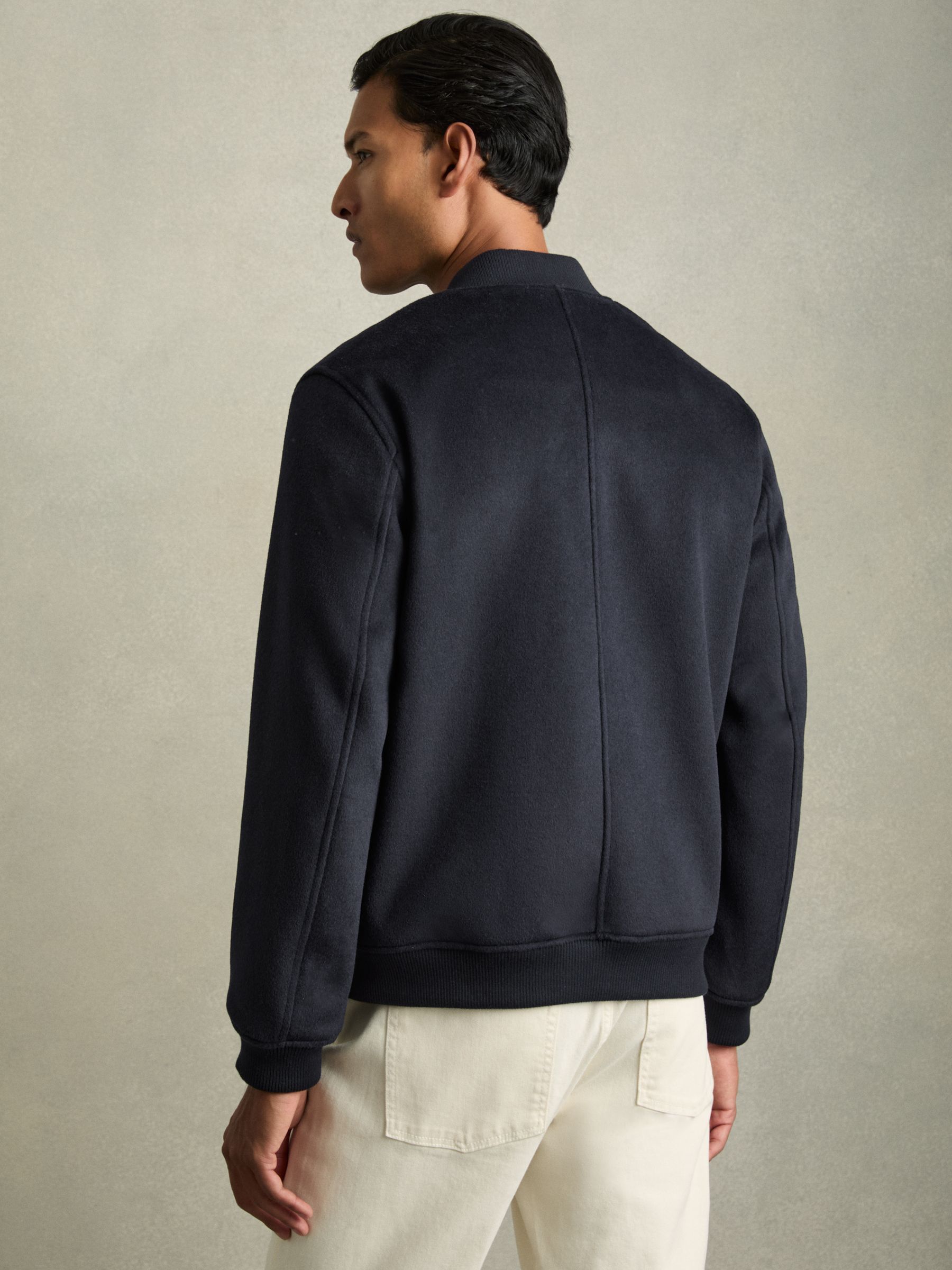Brushed Wool-Blend Bomber Jacket in Navy - Image 4 of 6