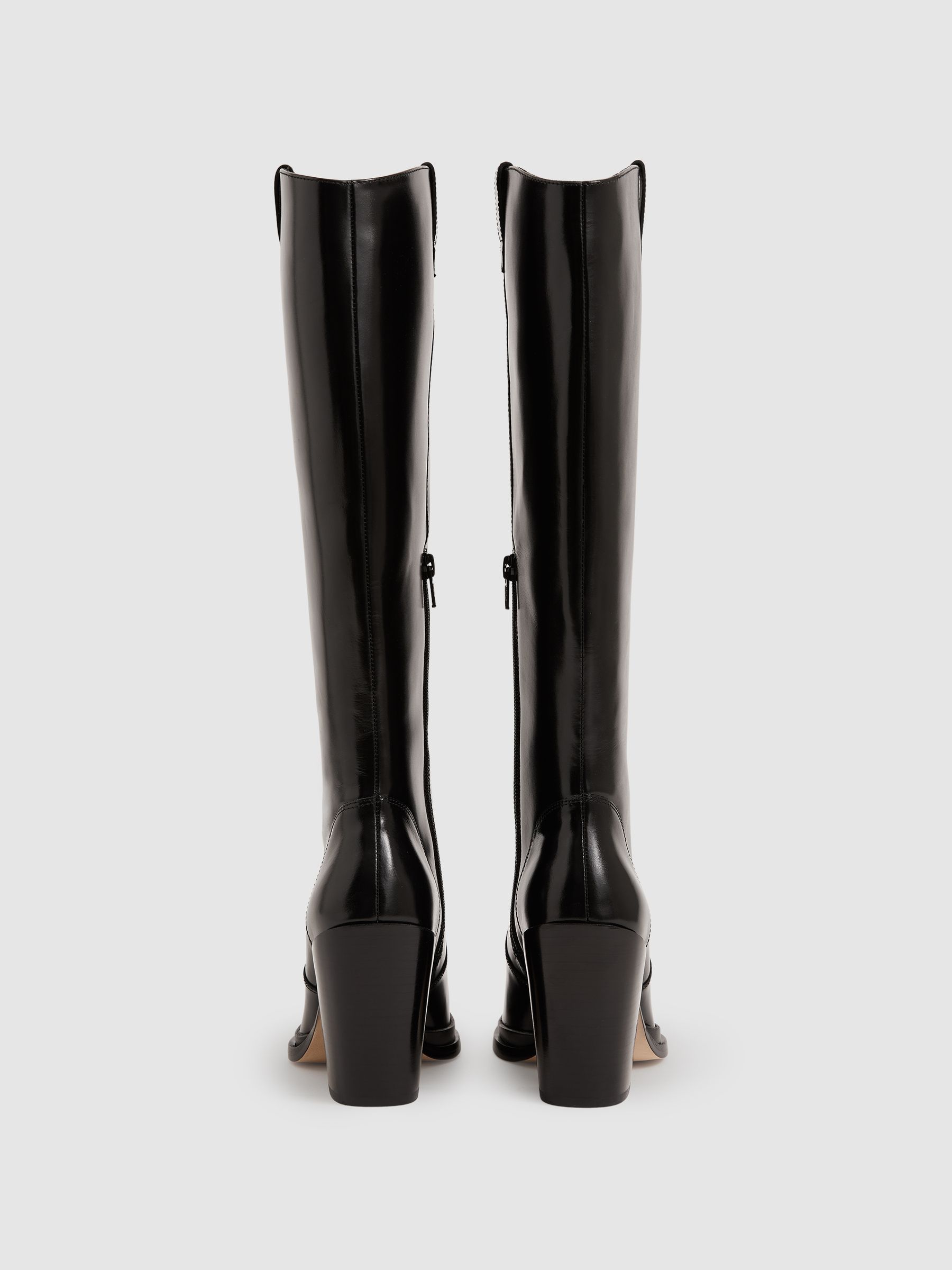 Paige Leather Knee-High Block-Heel Boots in Black - Image 3 of 4