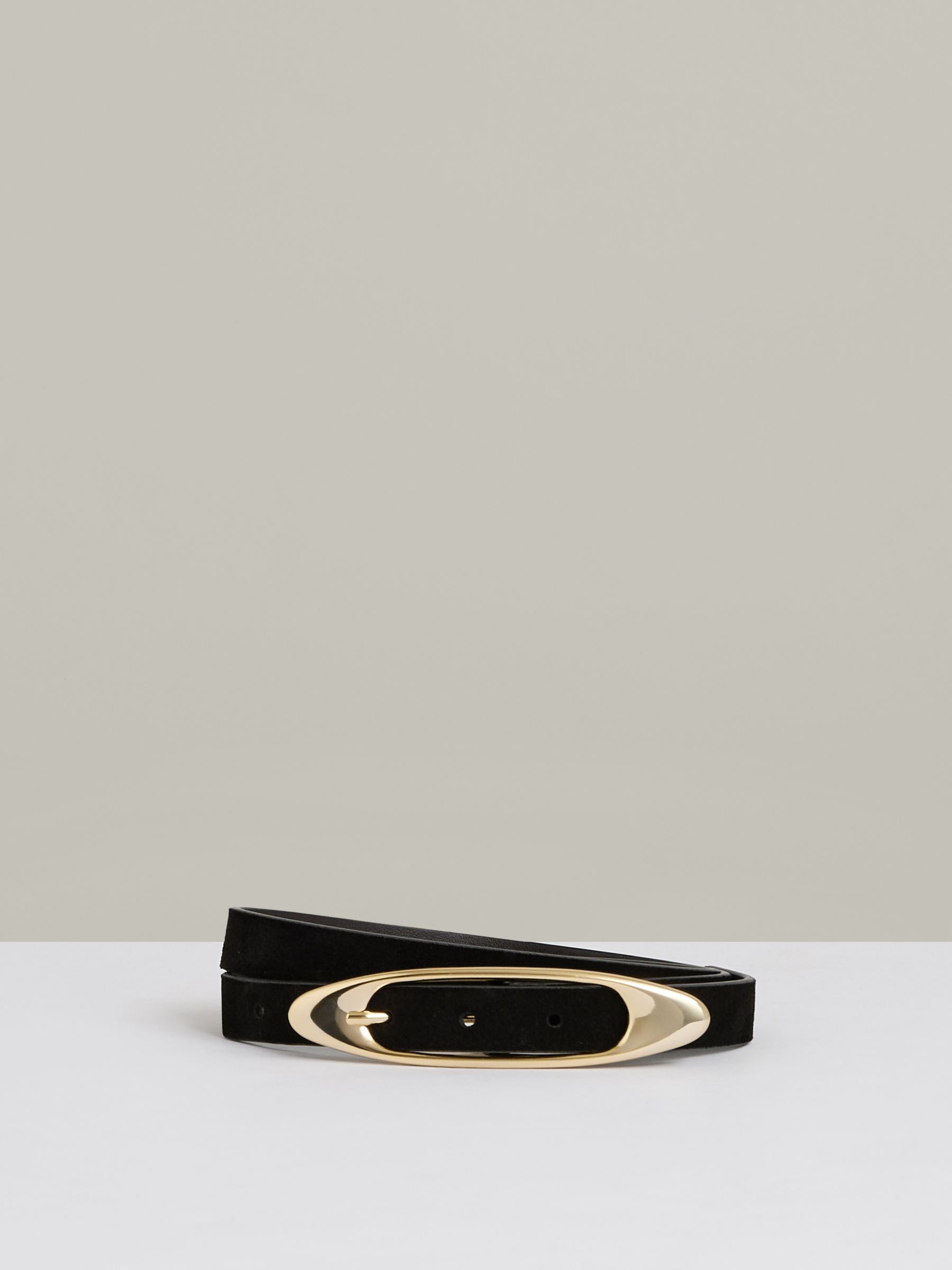 Suede Oval-Buckle Belt in Black - Image 1 of 4