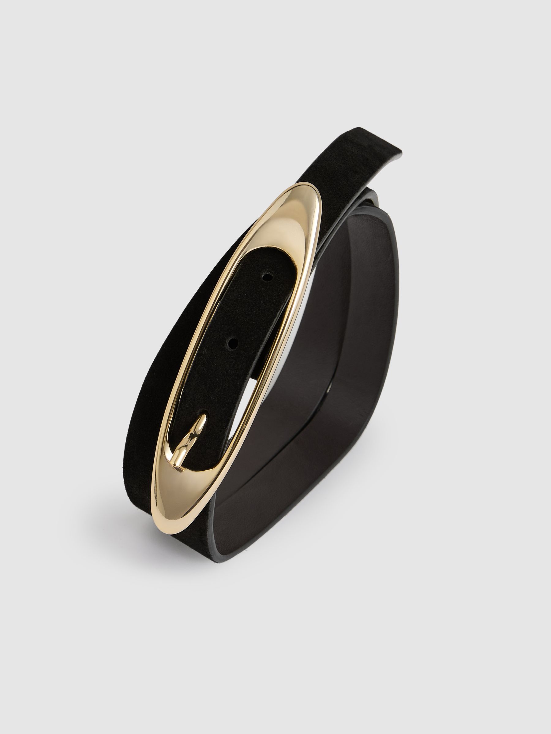 Leather Oval-Buckle Belt in Black - image 3