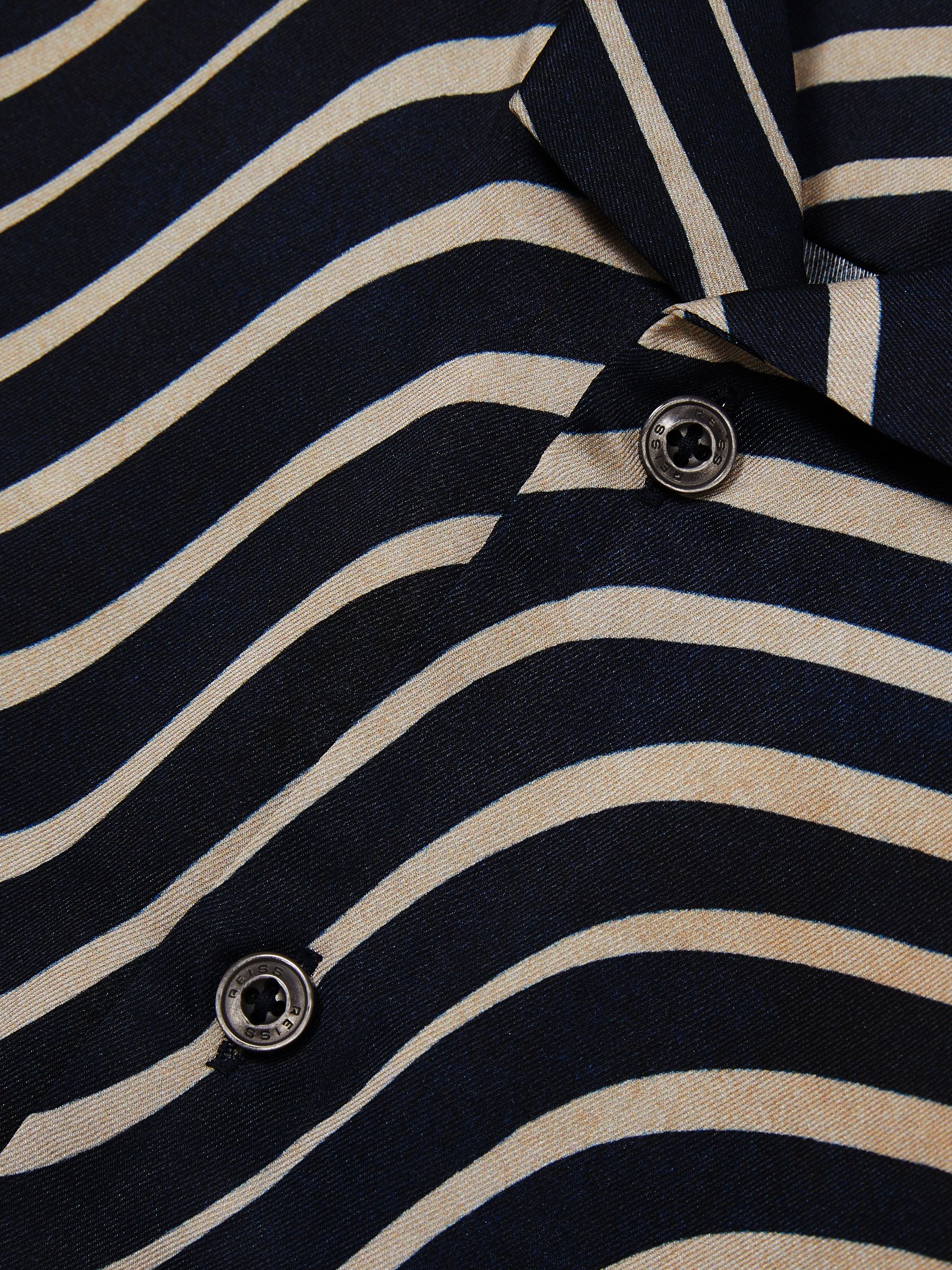 13-14 yrs Wave-Print Cuban-Collar Shirt in Navy/Off White - Image 4 of 4