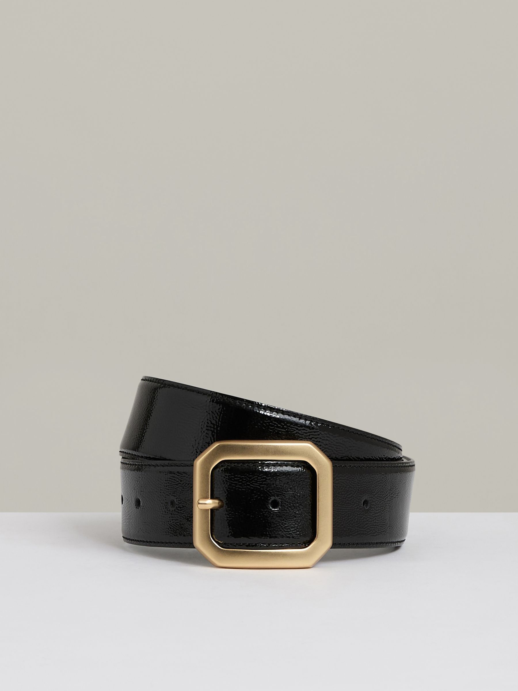Leather Edged-Buckle Belt in Black - Image 1 of 4