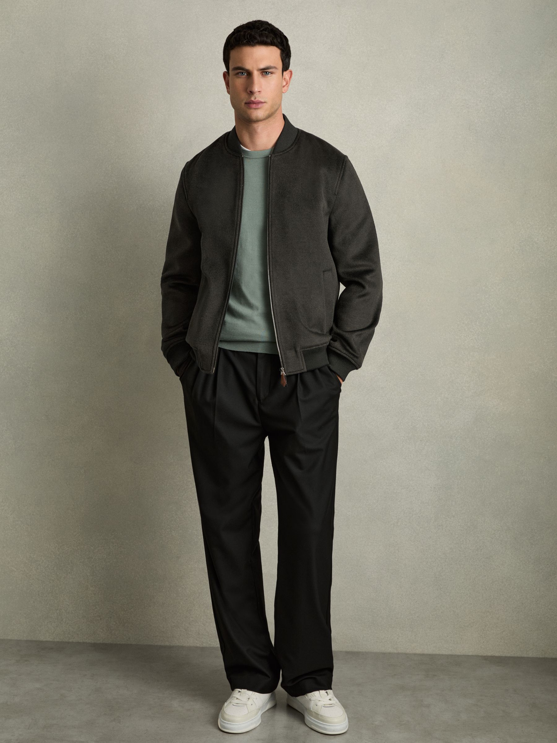 Brushed Wool-Blend Bomber Jacket in Dark Green - Image 3 of 7
