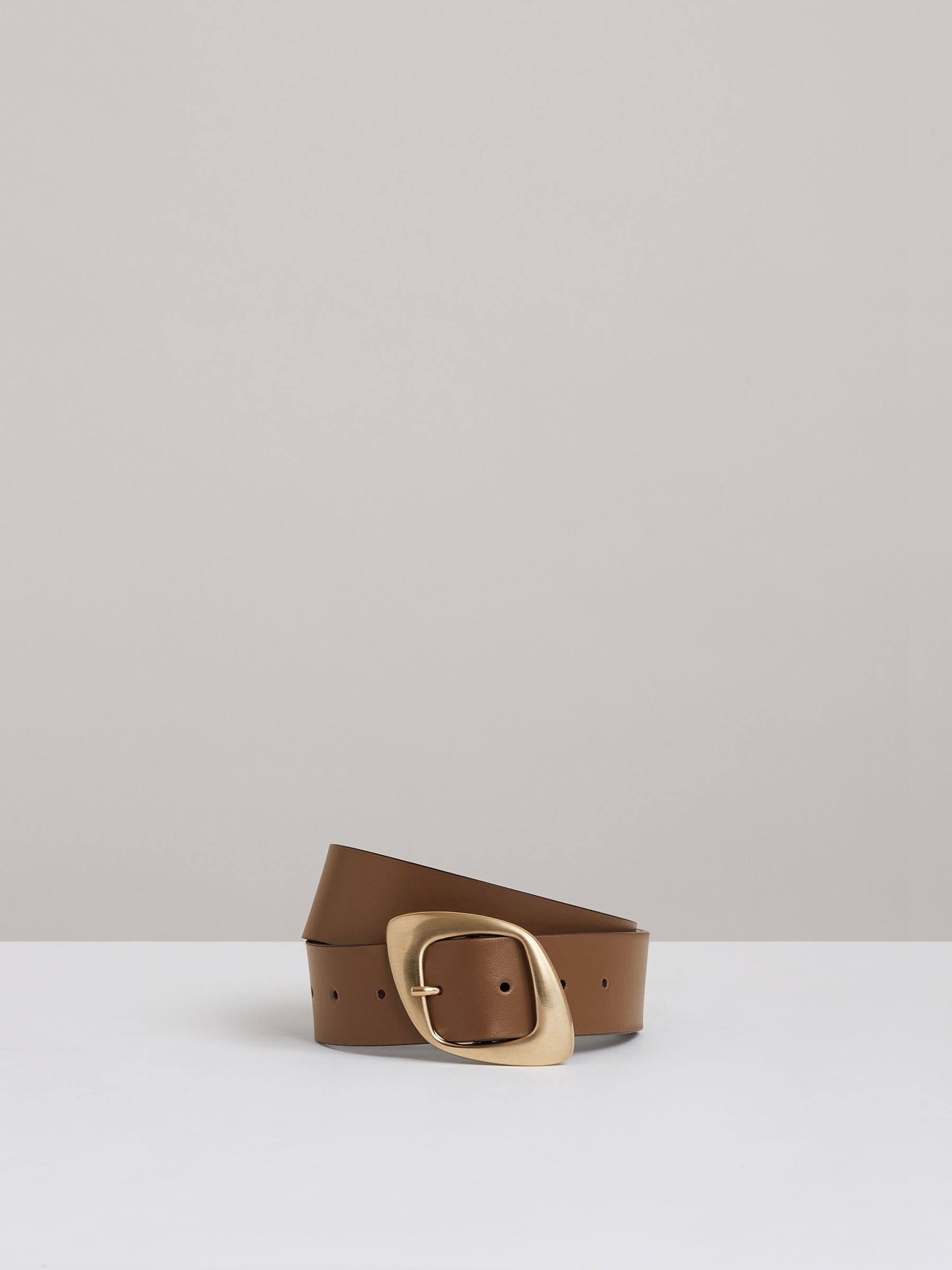 Leather Curved-Edge Buckle Belt in Taupe - Image 1 of 4