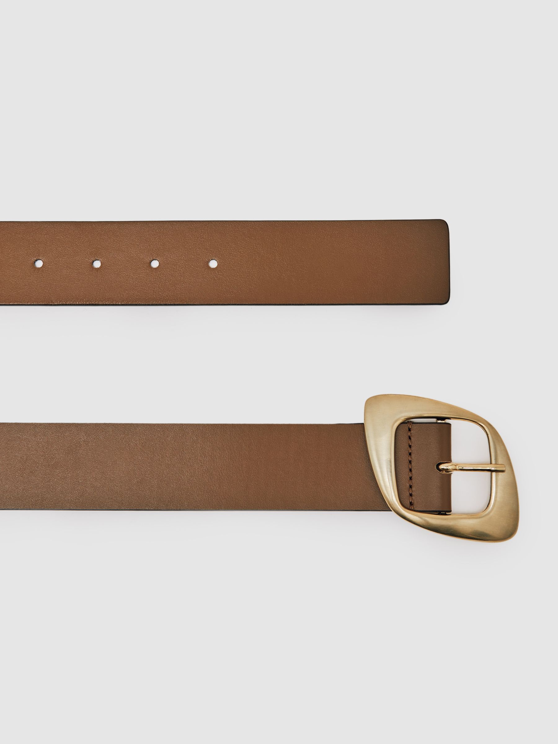 Leather Curved-Edge Buckle Belt in Taupe - image 3