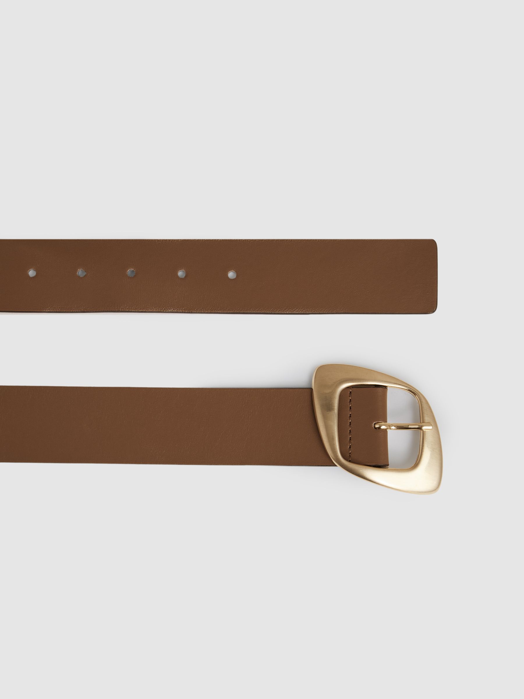 Leather Curved-Edge Buckle Belt in Taupe - Image 3 of 4