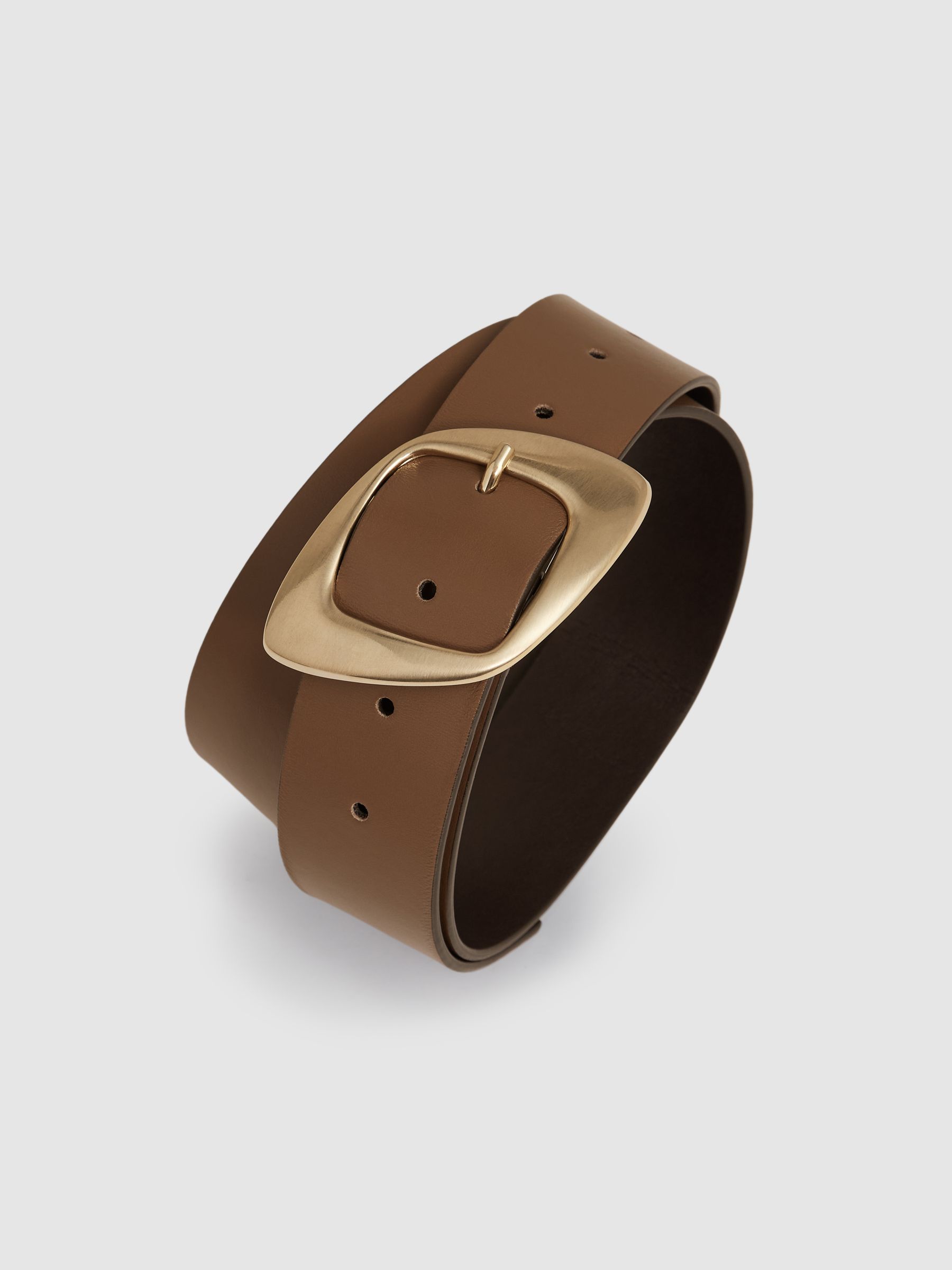 Leather Curved-Edge Buckle Belt in Taupe - Image 4 of 4