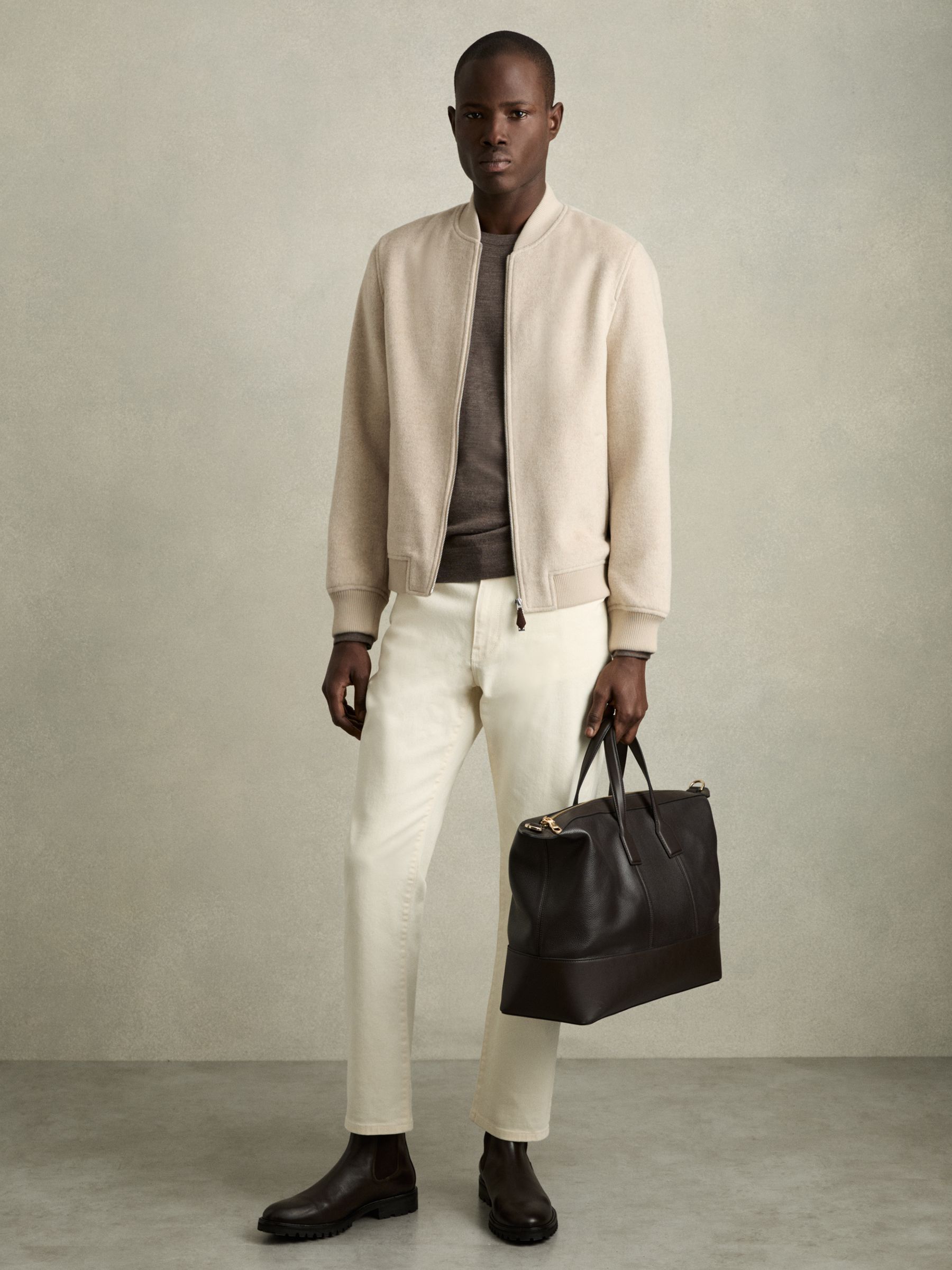 Brushed Wool-Blend Bomber Jacket in Stone - Image 3 of 7