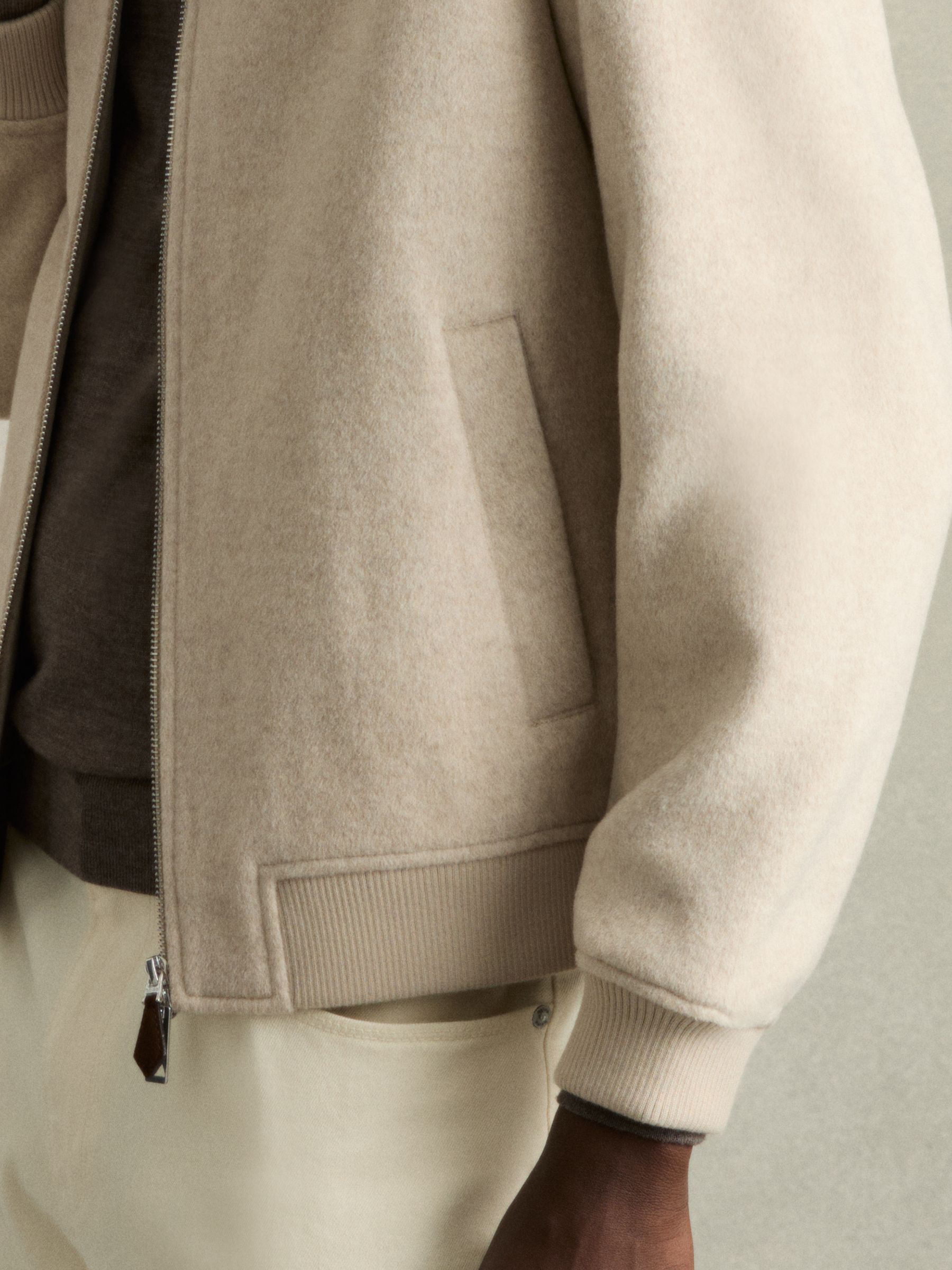 Brushed Wool-Blend Bomber Jacket in Stone - Image 4 of 7