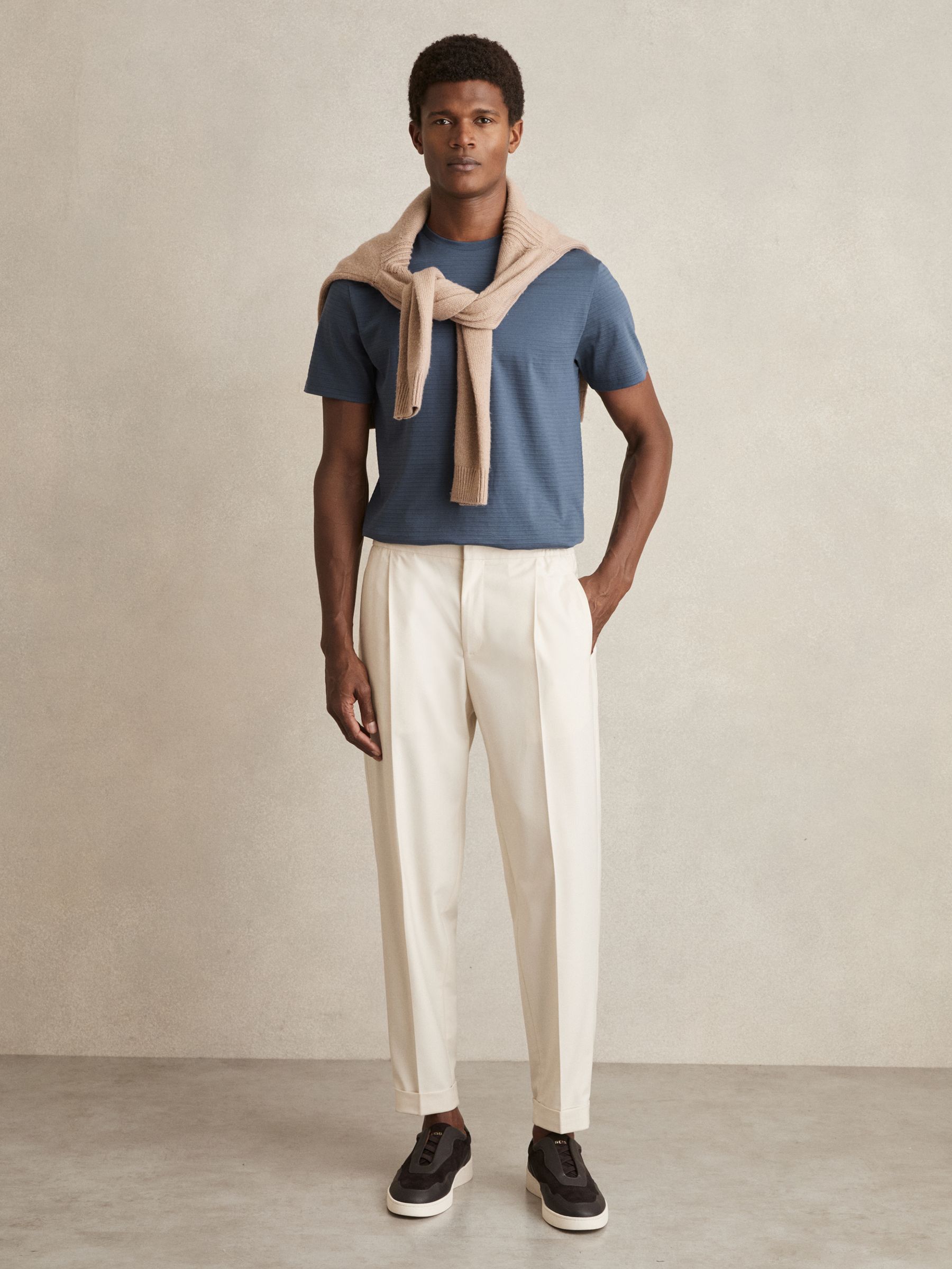 Mercerised-Cotton Ribbed T-Shirt in Airforce Blue - Image 3 of 6