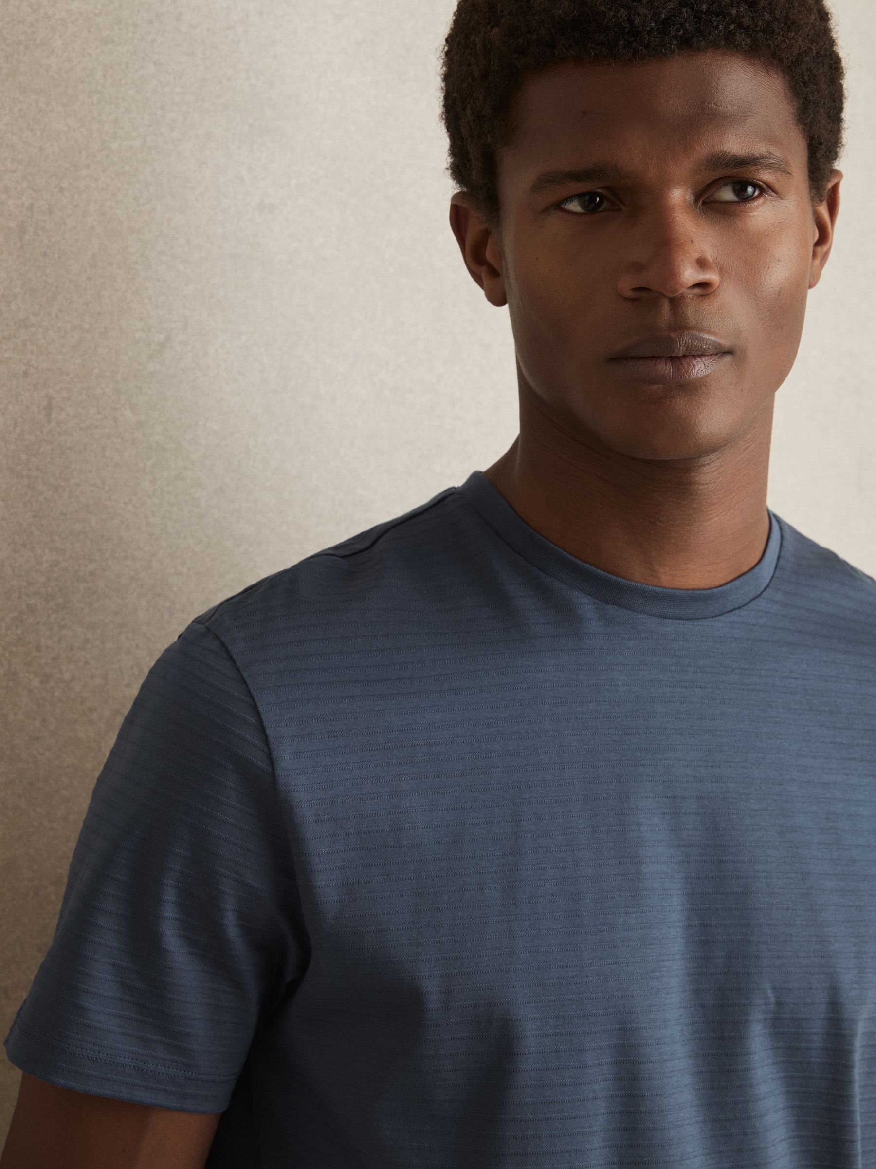 Mercerised-Cotton Ribbed T-Shirt in Airforce Blue - Image 4 of 6