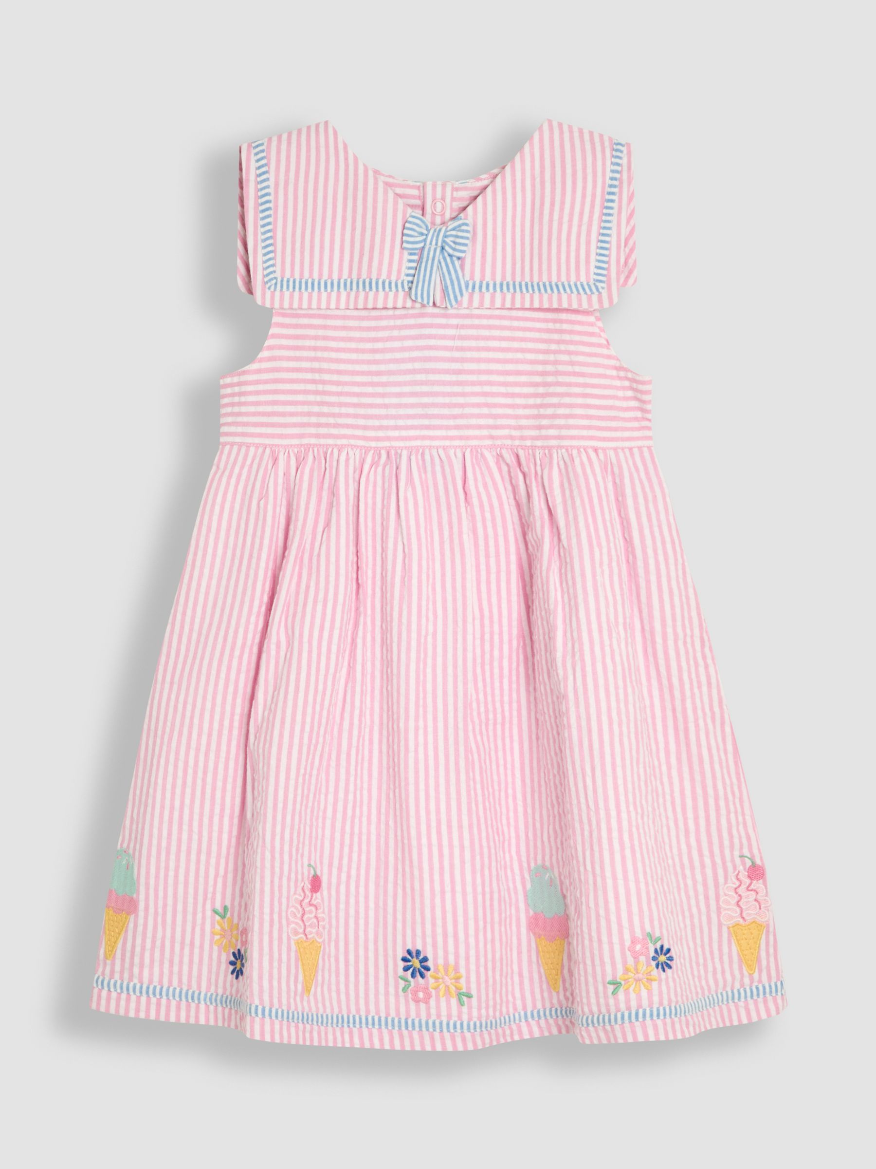 Pink Ice Cream Applique Seersucker Sailor Baby Dress - Image 1 of 3