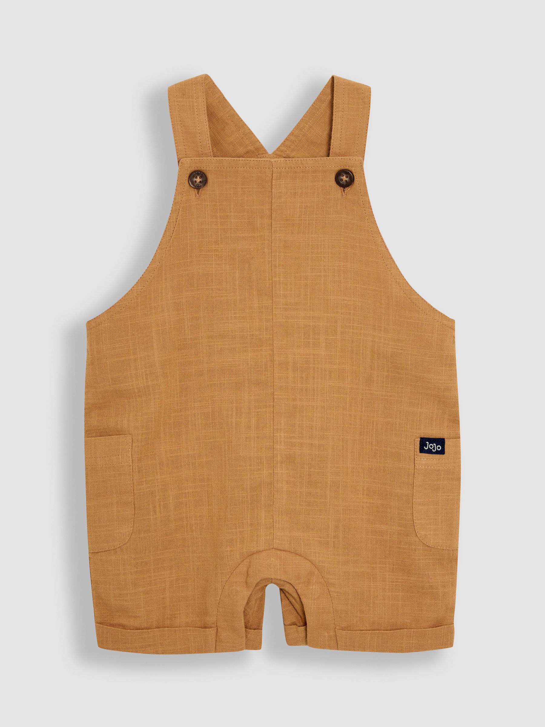 Tan 100% Cotton 2-Piece Dungarees & Stripe T-Shirt Set - Image 2 of 7