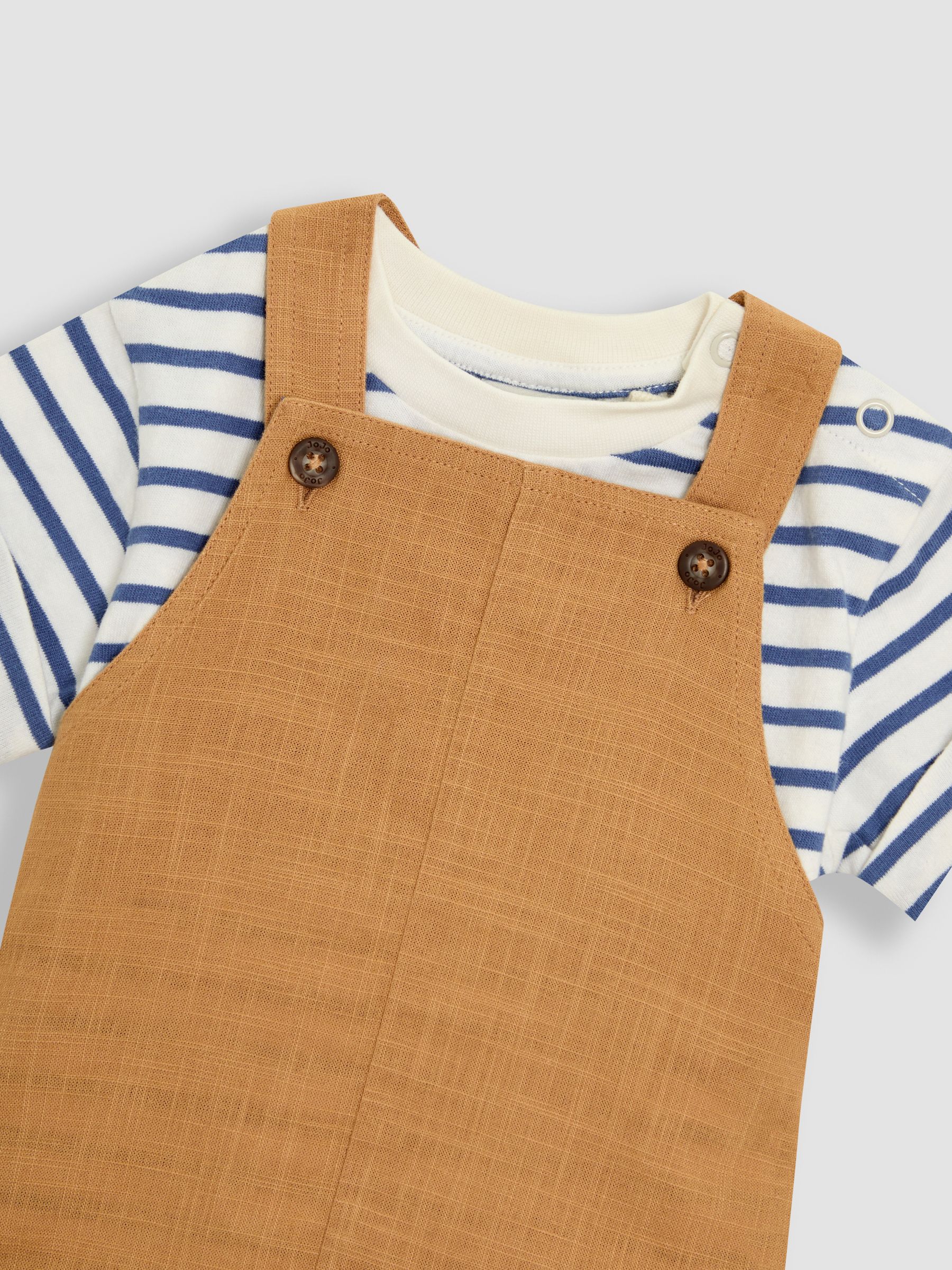Tan 100% Cotton 2-Piece Dungarees & Stripe T-Shirt Set - Image 6 of 7