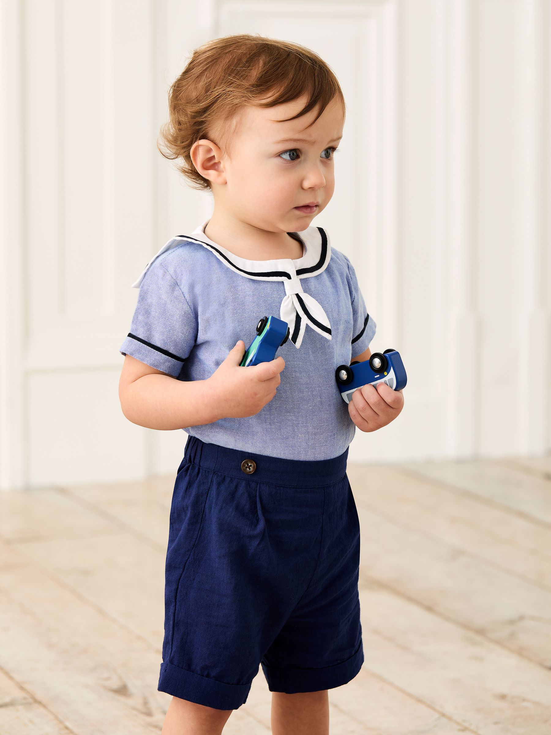 Navy 100% Cotton Sailor Collar Body & Shorts Set 2 Piece | JoJo