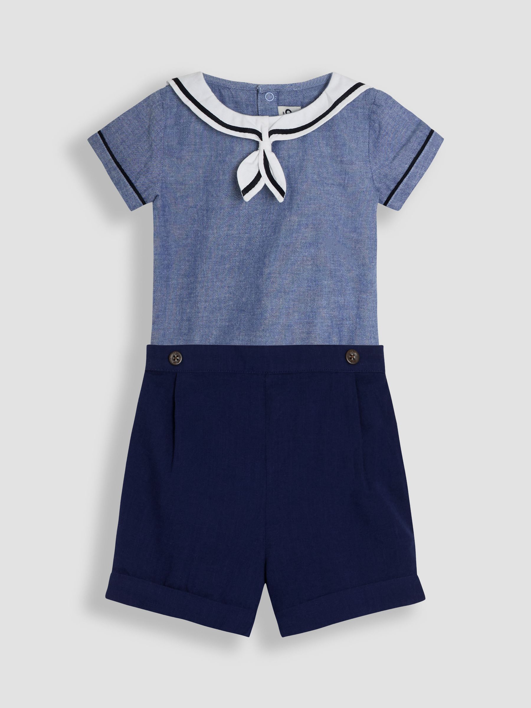 Navy 100% Cotton Sailor Collar Body & Shorts Set 2 Piece - Image 1 of 6